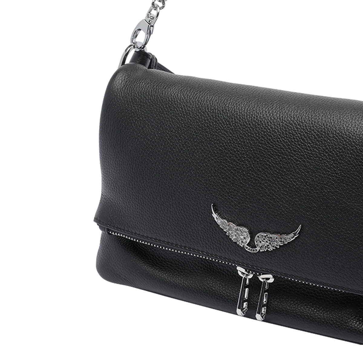 Zadig & Voltaire Wings-logo Chain-strap Shoulder Bag In Black