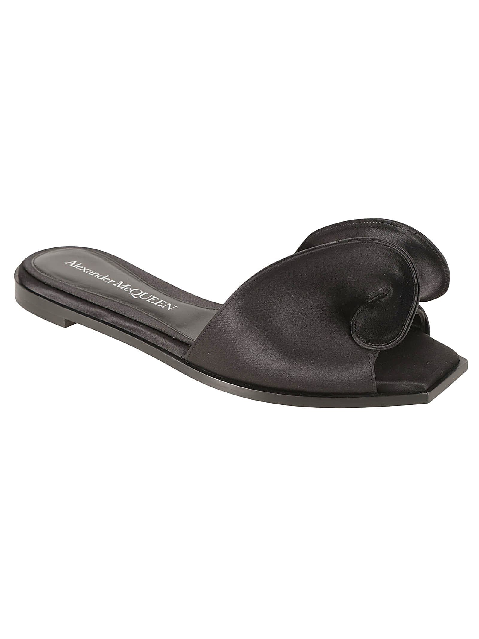 Shop Alexander Mcqueen Crepe Flat Sandals In Black