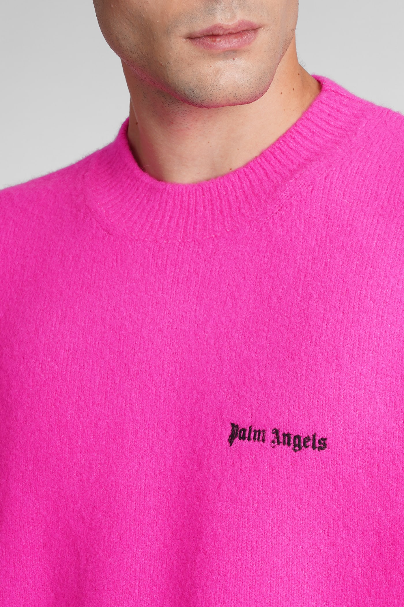 Palm Angels Logo embroidered Wool blend Jumper In Pink ModeSens