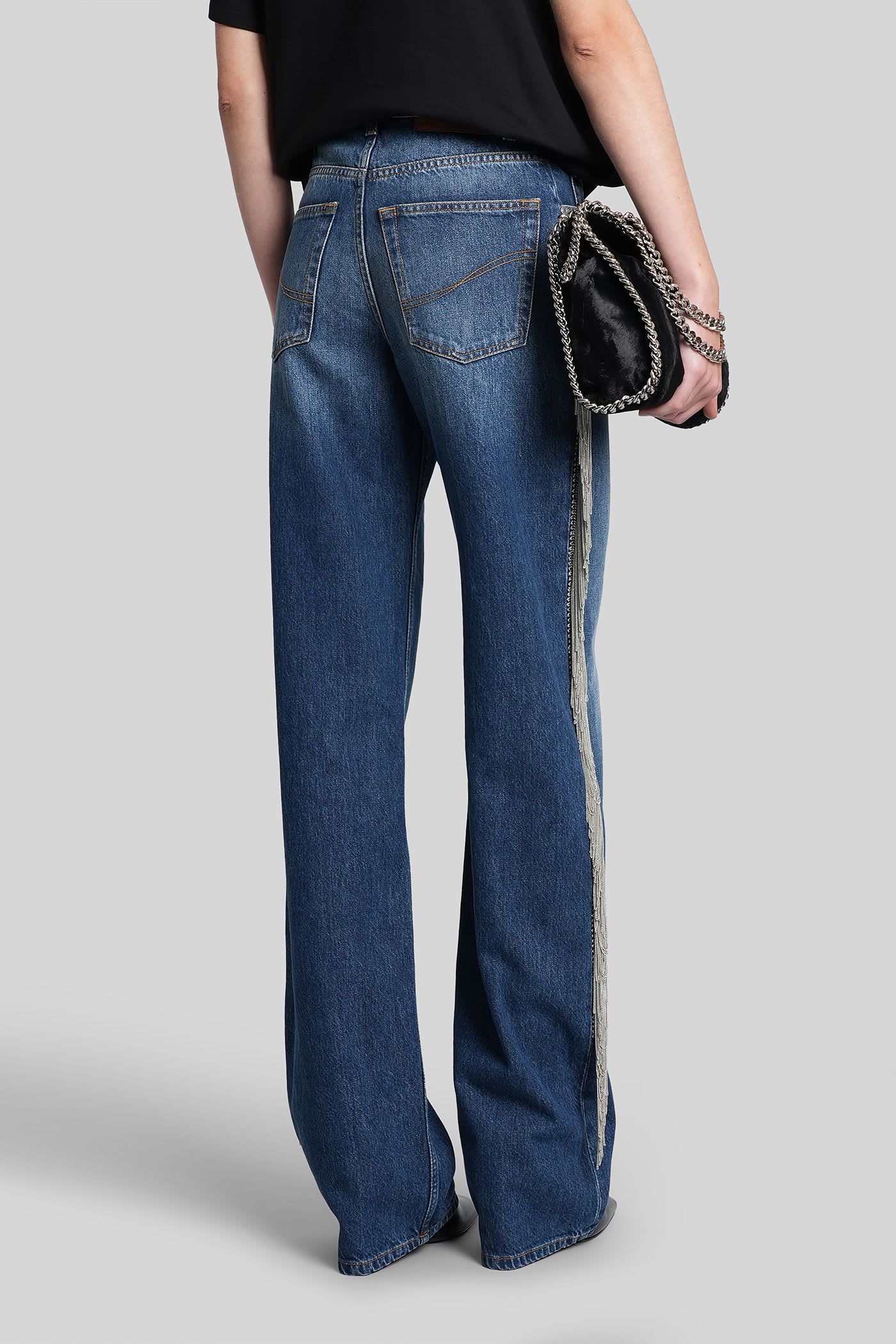 Stella Mccartney Dark Blue Wide Leg With Chain Fringes Dark Blue In Blue