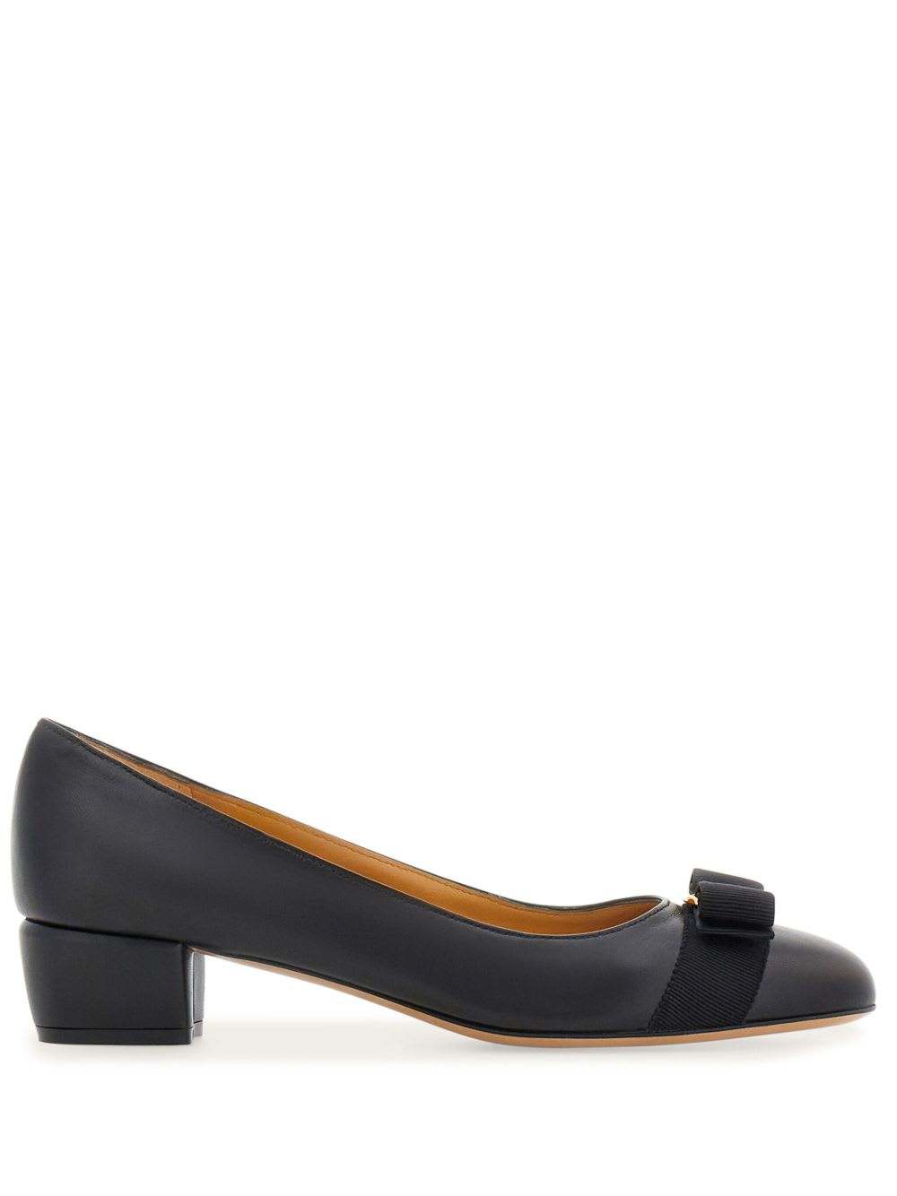 Ferragamo Nappa Leather Pumps Vara Block Heel Bow In Blue
