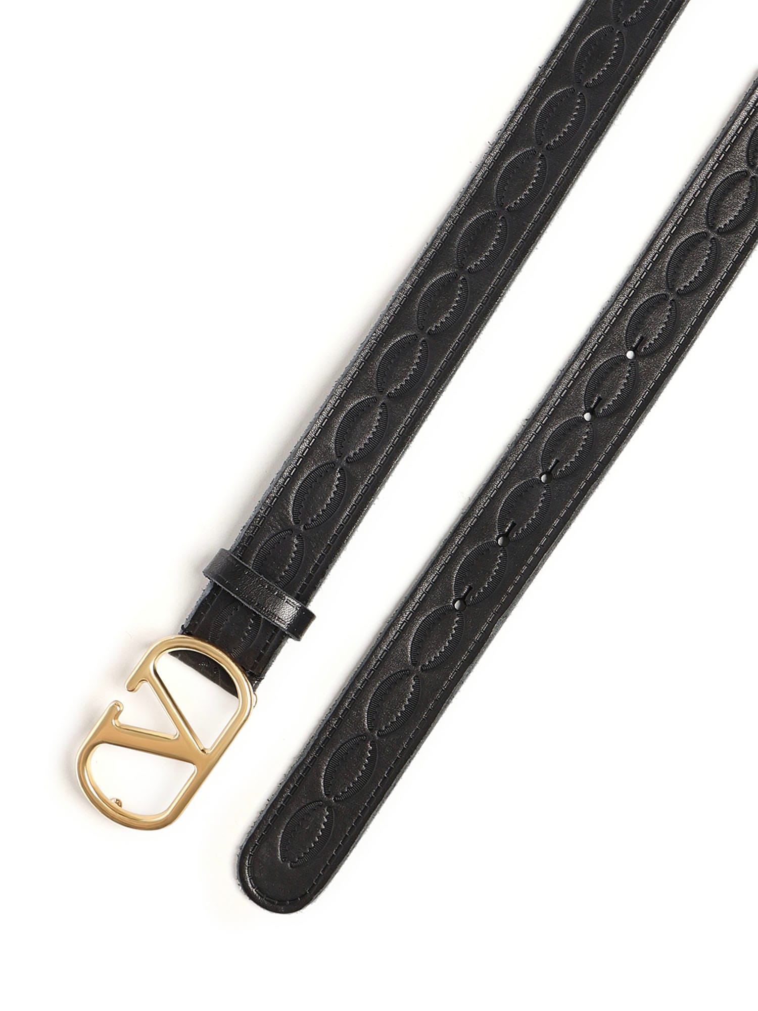 Valentino Vlogo Singature Leather Belt In Black