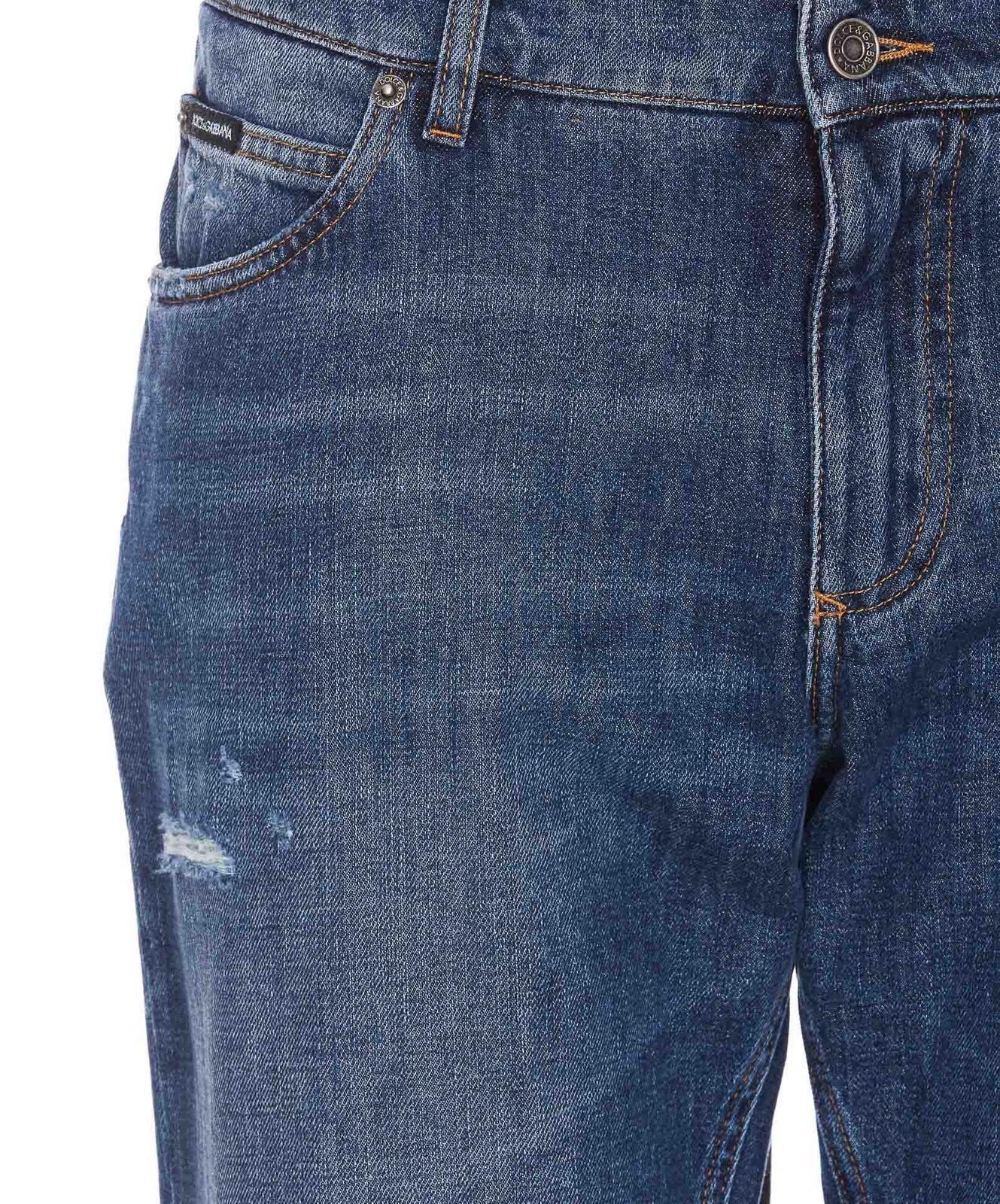 Shop Dolce & Gabbana Straight Leg Distressed Jeans In Blu Denim