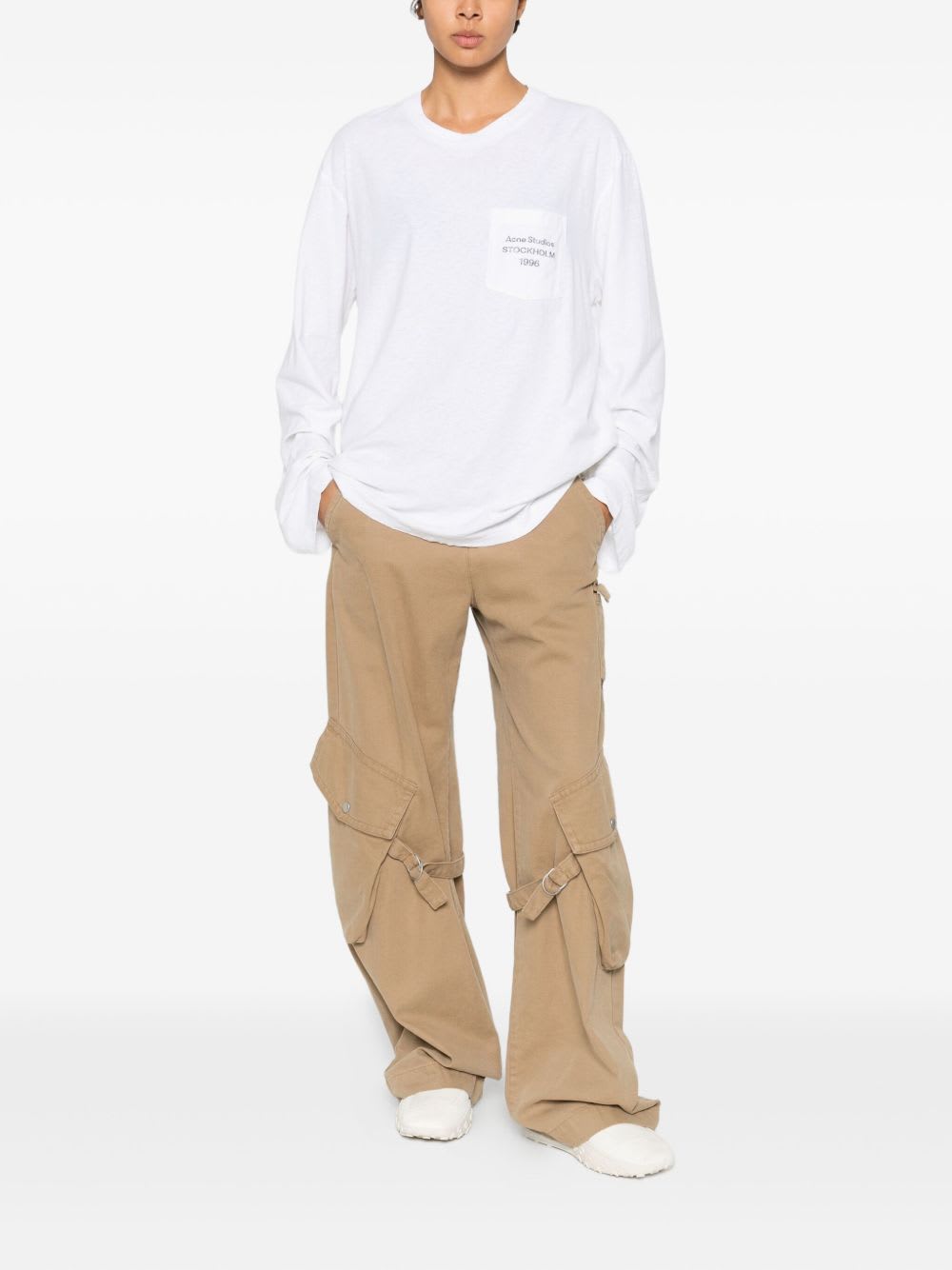 Acne Studios Long Sleeve Crew Neck Logo T-shirt With Pocket In White