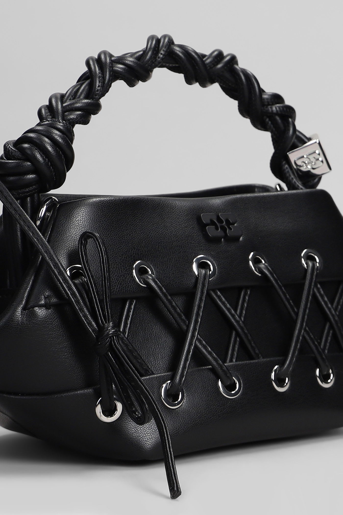 Ganni Womens Black Bou Mini Eyelet Leather Top-handle Bag In Black