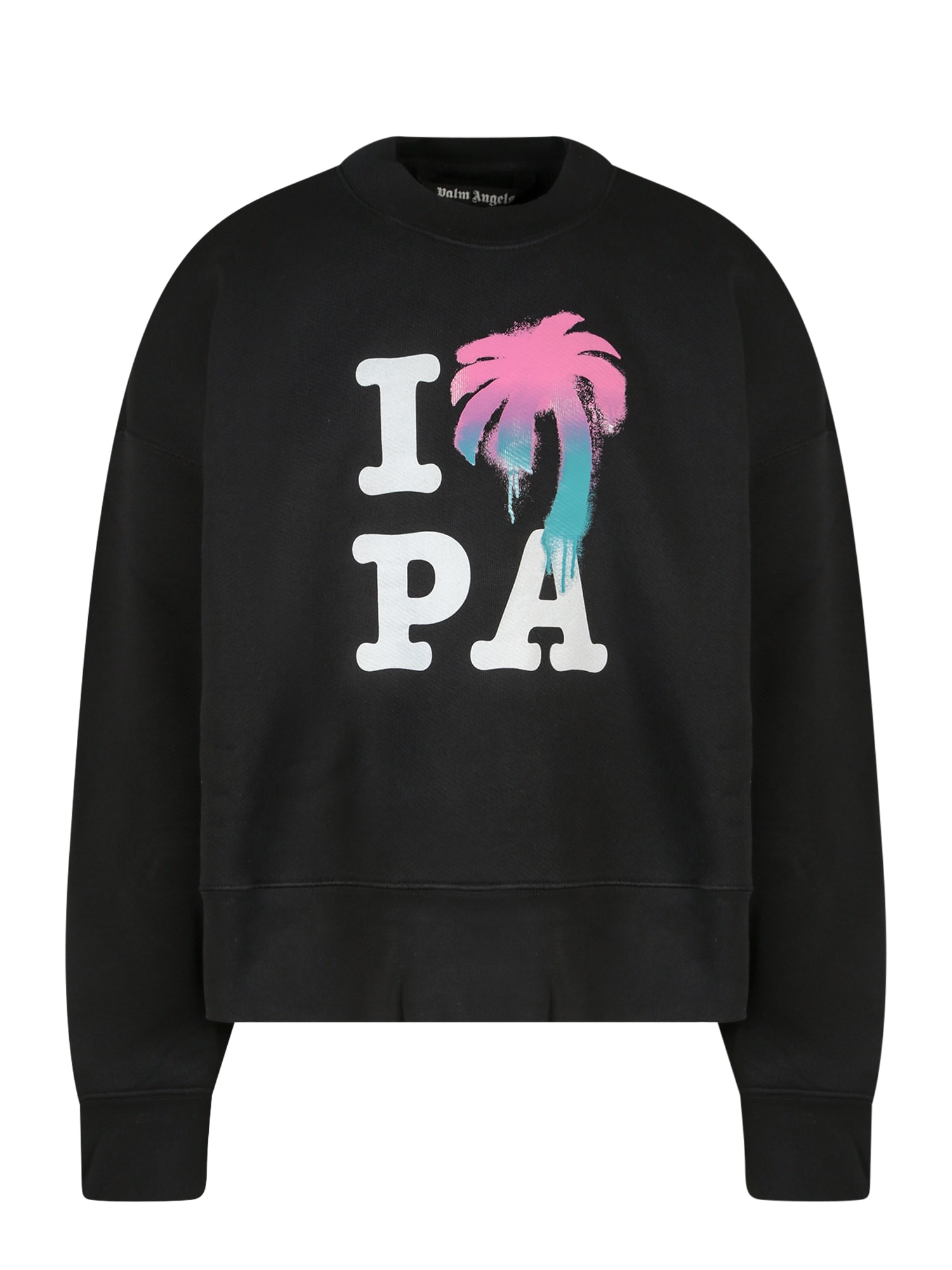 Palm Angels I Love Pa Cotton Crewneck Sweatshirt In Black
