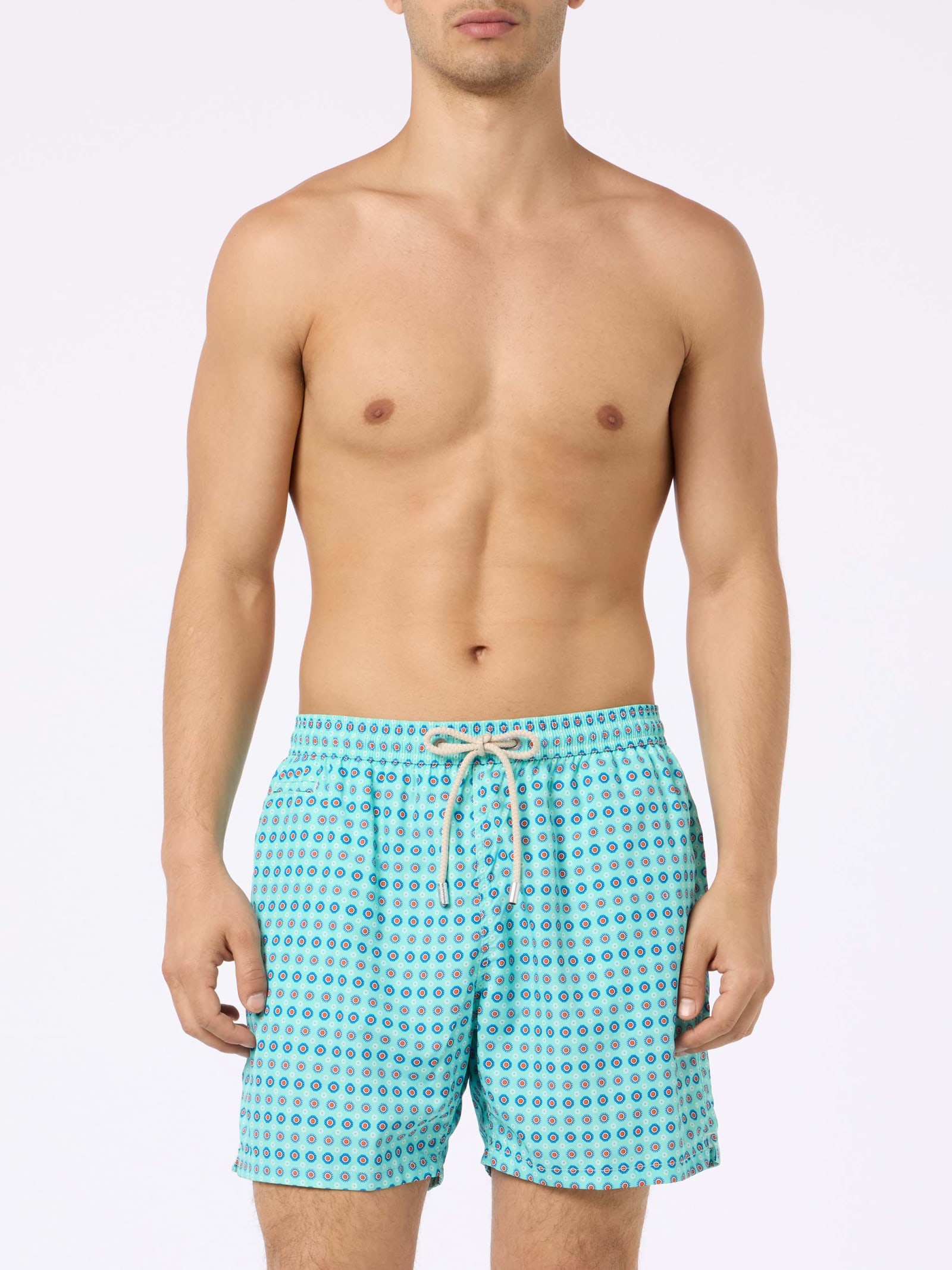 Mc2 Saint Barth Man Lightweight Fabric Swim-shorts Lighting Micro Fantasy With Tie Print In Green