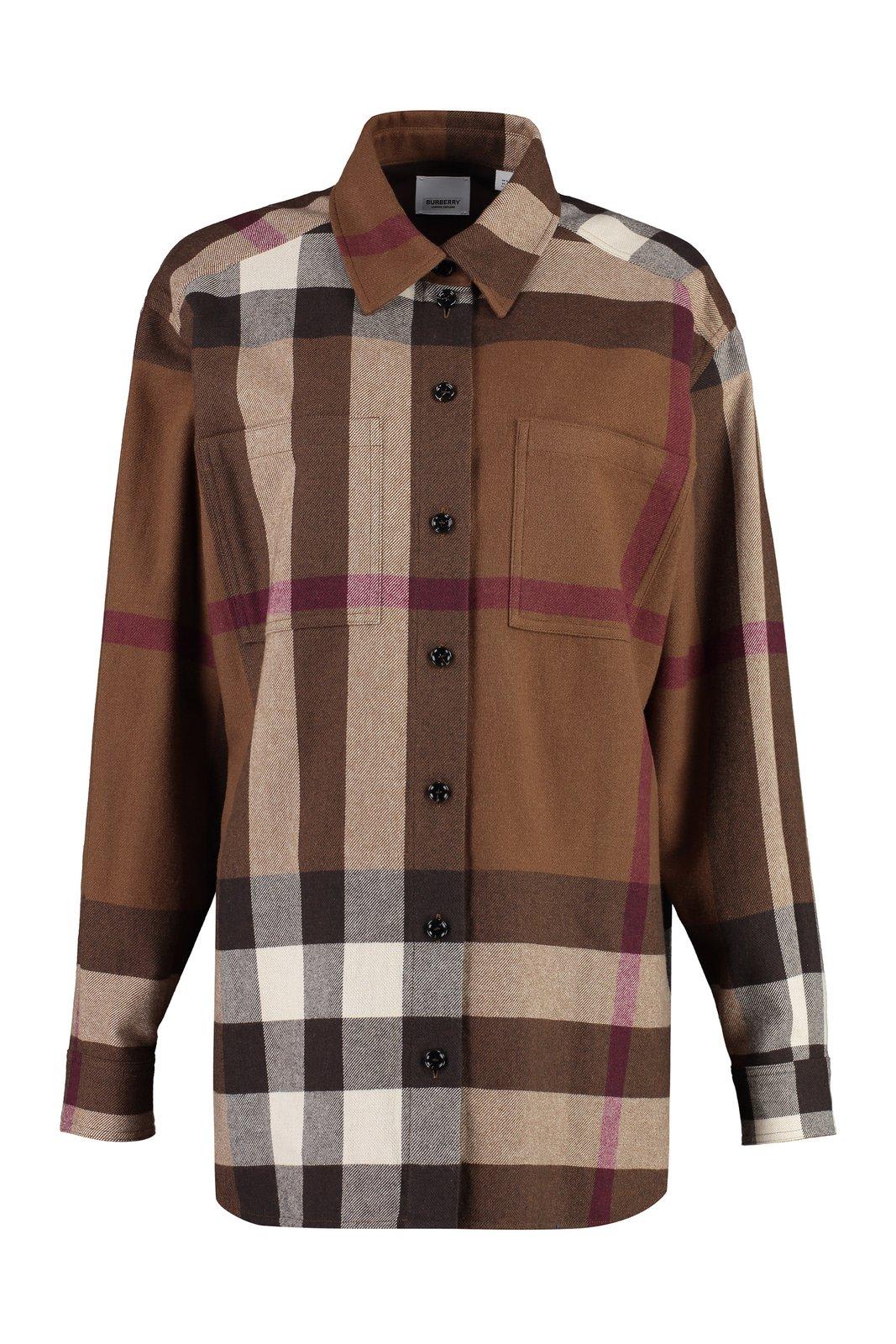 Shop Burberry Haymarket Check-pattern Buttoned Shirt In Brown