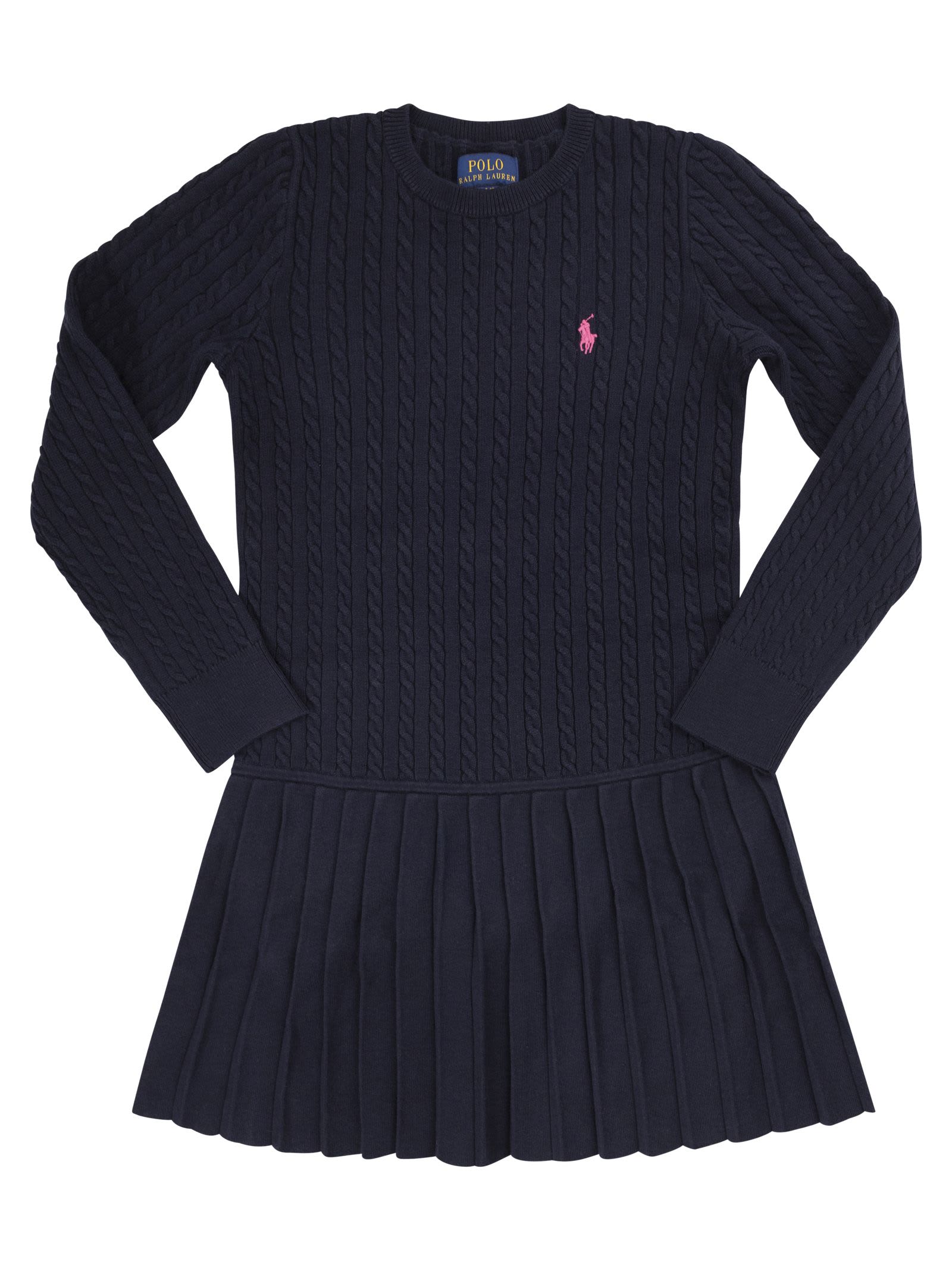 Polo Ralph Lauren Pleated Polo Dress In Stretch Piqué In Navy