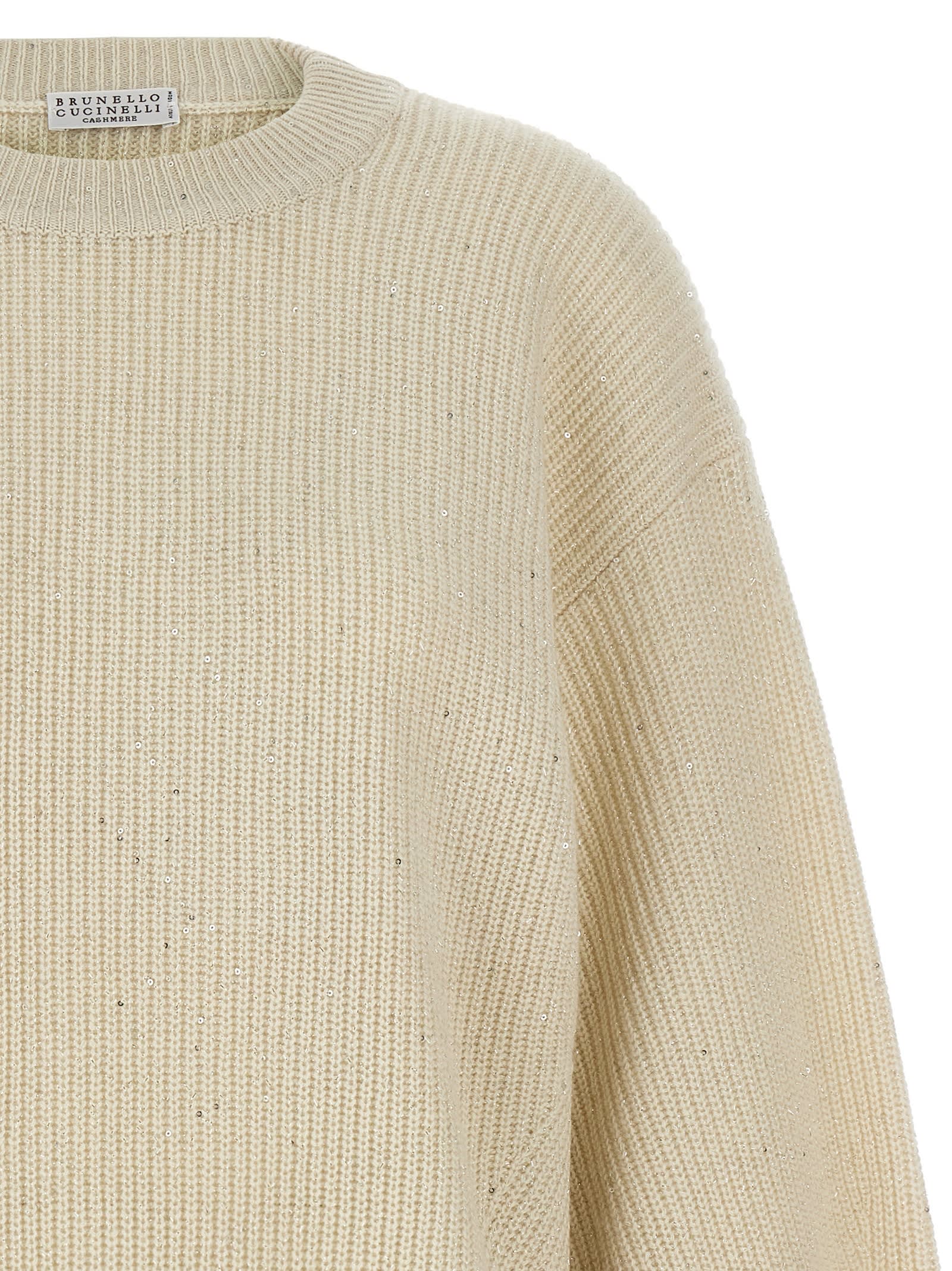 Brunello Cucinelli Sequin Sweater Sweaters And Cardigans White In White