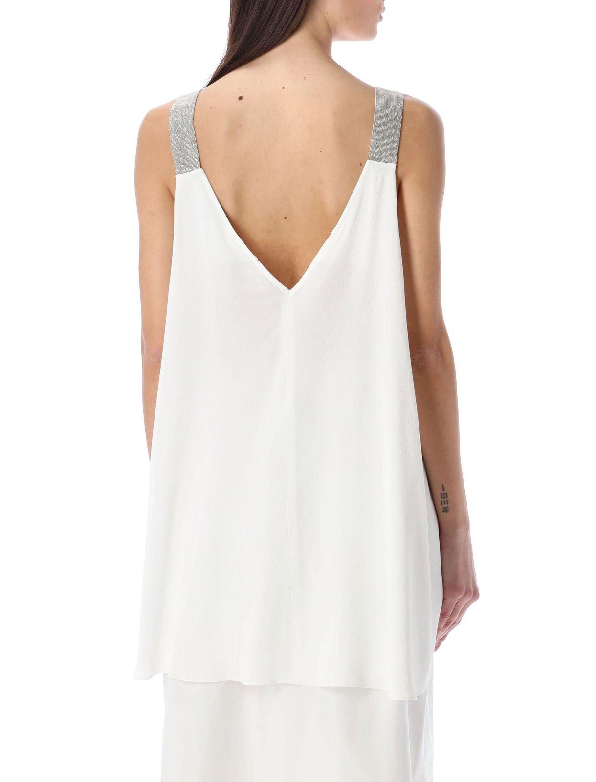 Shop Fabiana Filippi Square Neck Embellished Strapped Tank Top In White