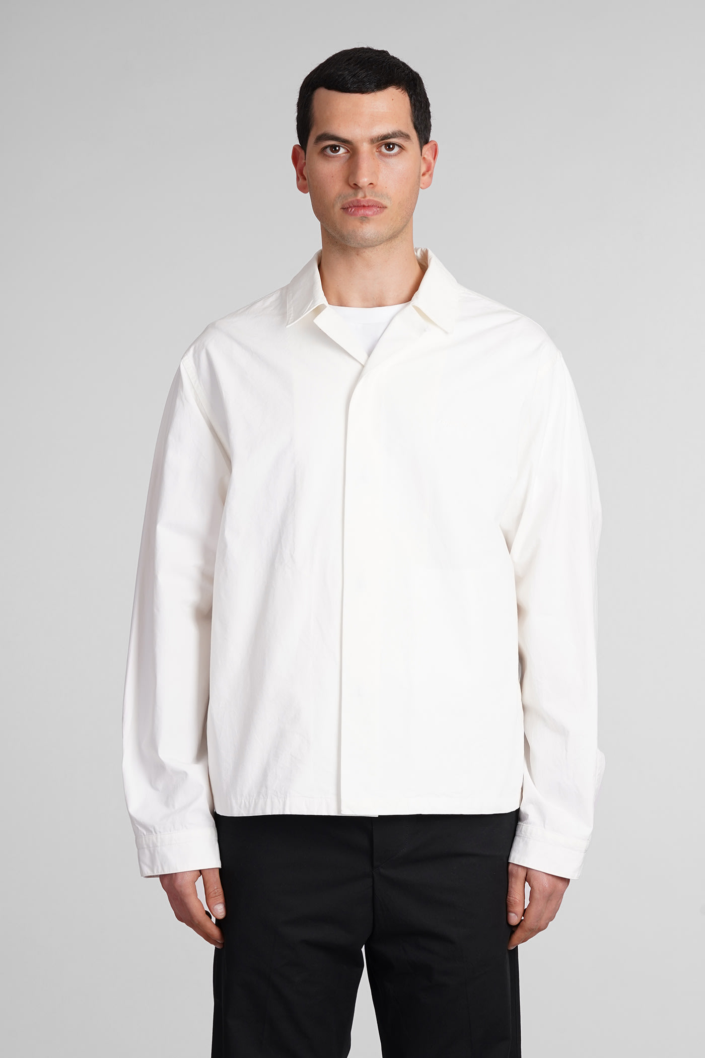 Shop Oamc System Shirt Casual Jacket In White Cotton
