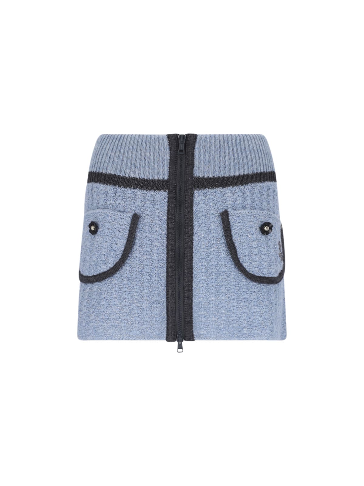 Cormio Anna Floral Embroidery Mini Knitted Skirt In Blue Pervinca