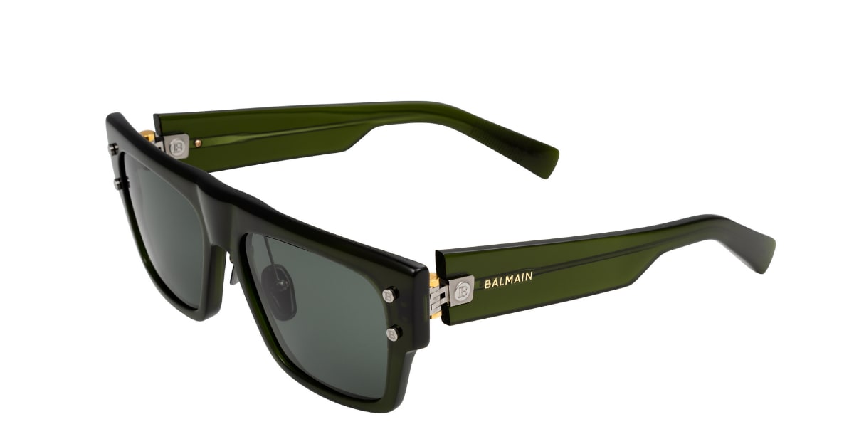 Shop Balmain B Iii Dark Olive & Black Palladium Sunglasses