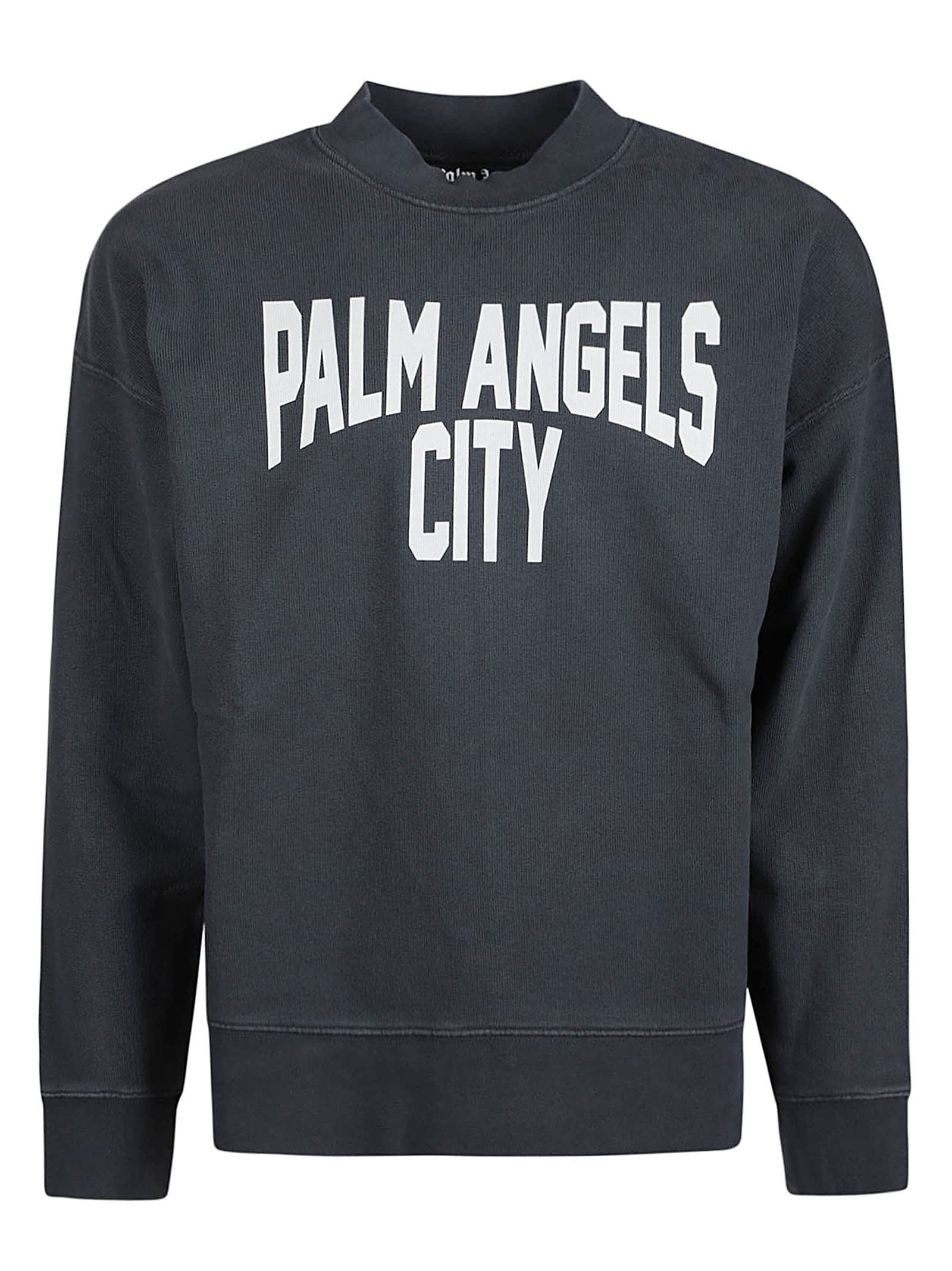 Shop Palm Angels Pa City Washed Crewneck Sweatshirt In Dark Grey/white
