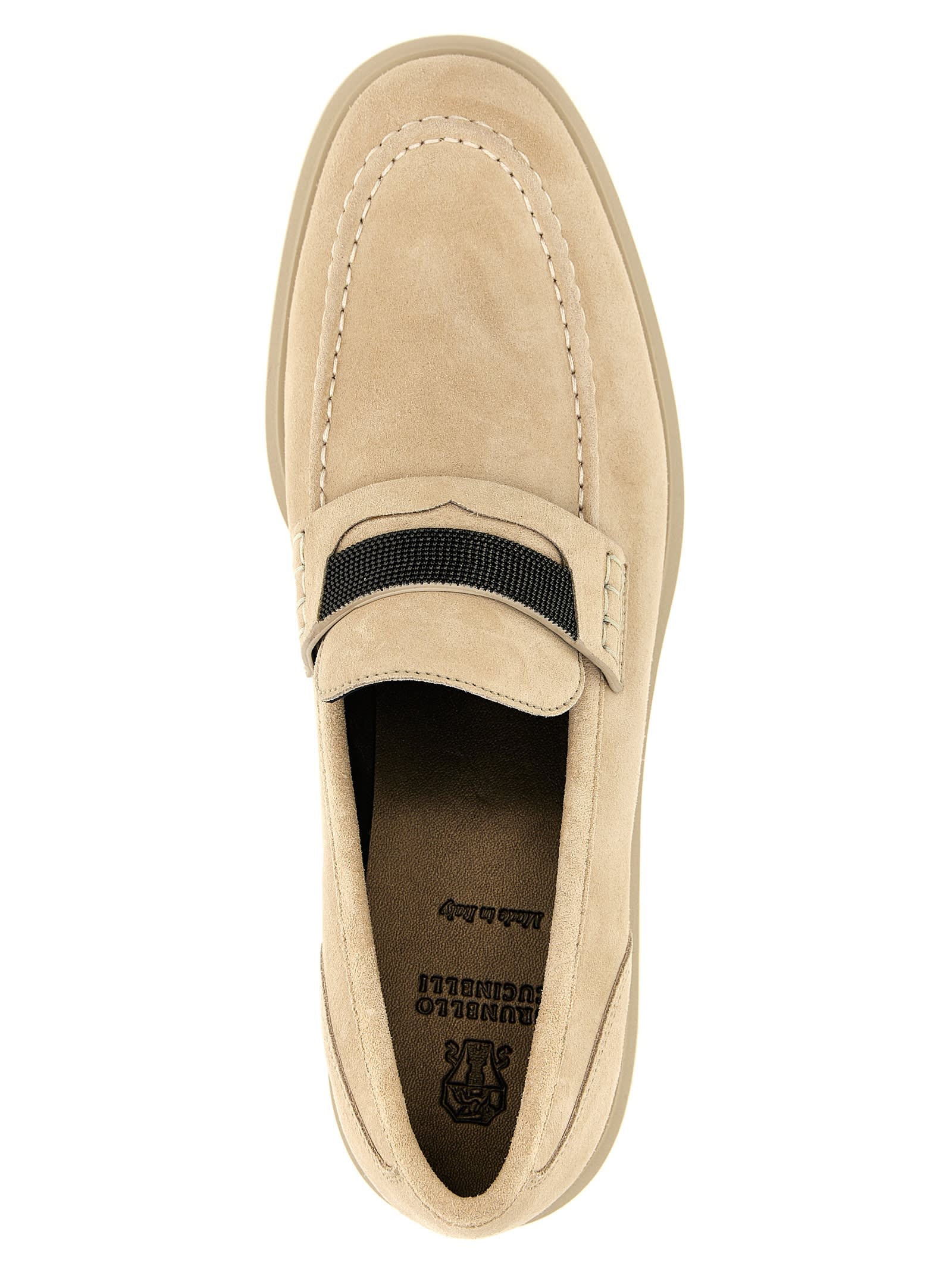 Brunello Cucinelli Beige Loafers With Monile Detail In Suede Woman In Beige