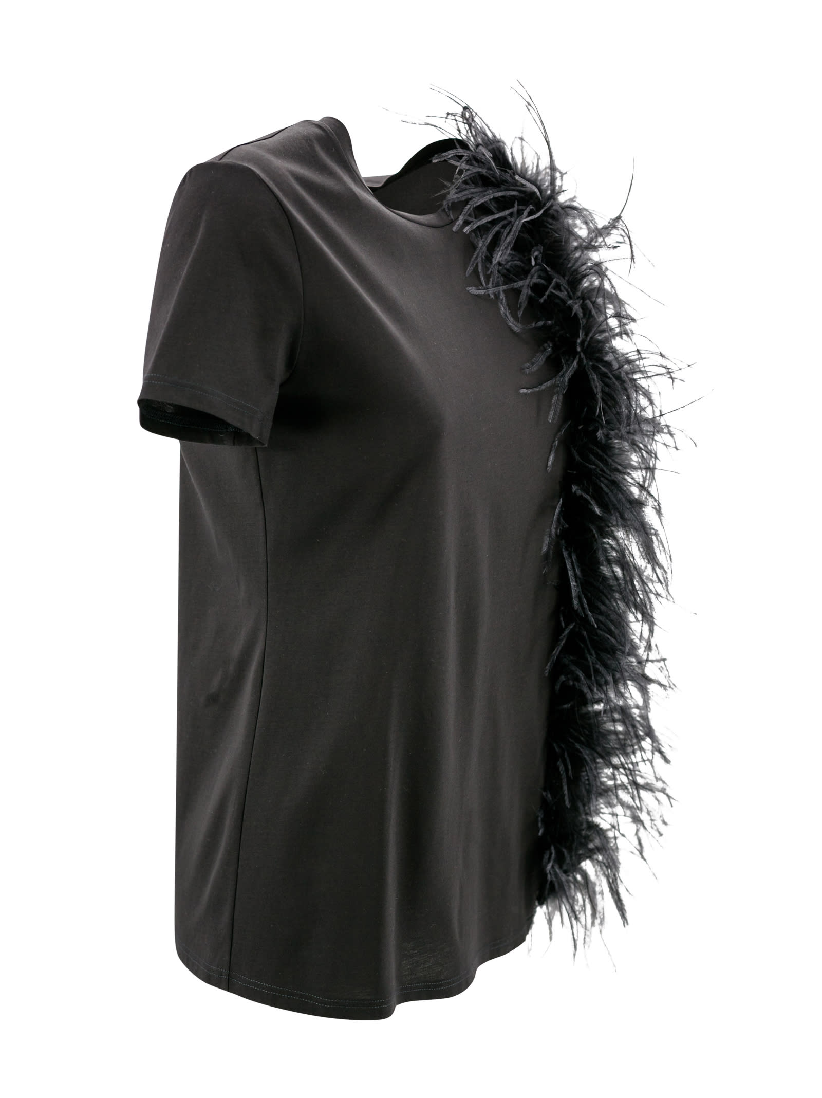 Shop Max Mara Jersey T-shirt With Feathers In Black