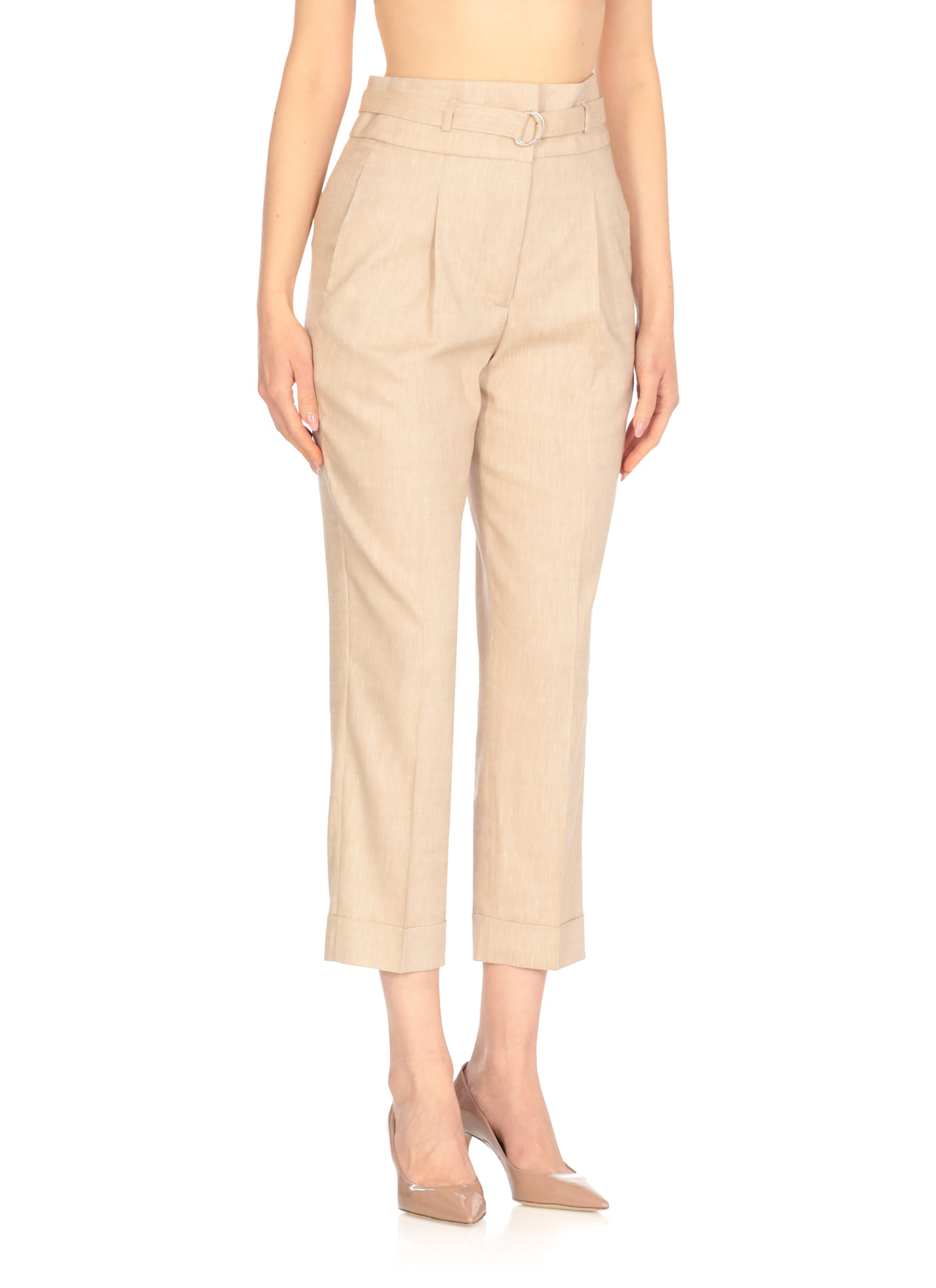 Peserico Beige Linen And Wool Pants In Neutral