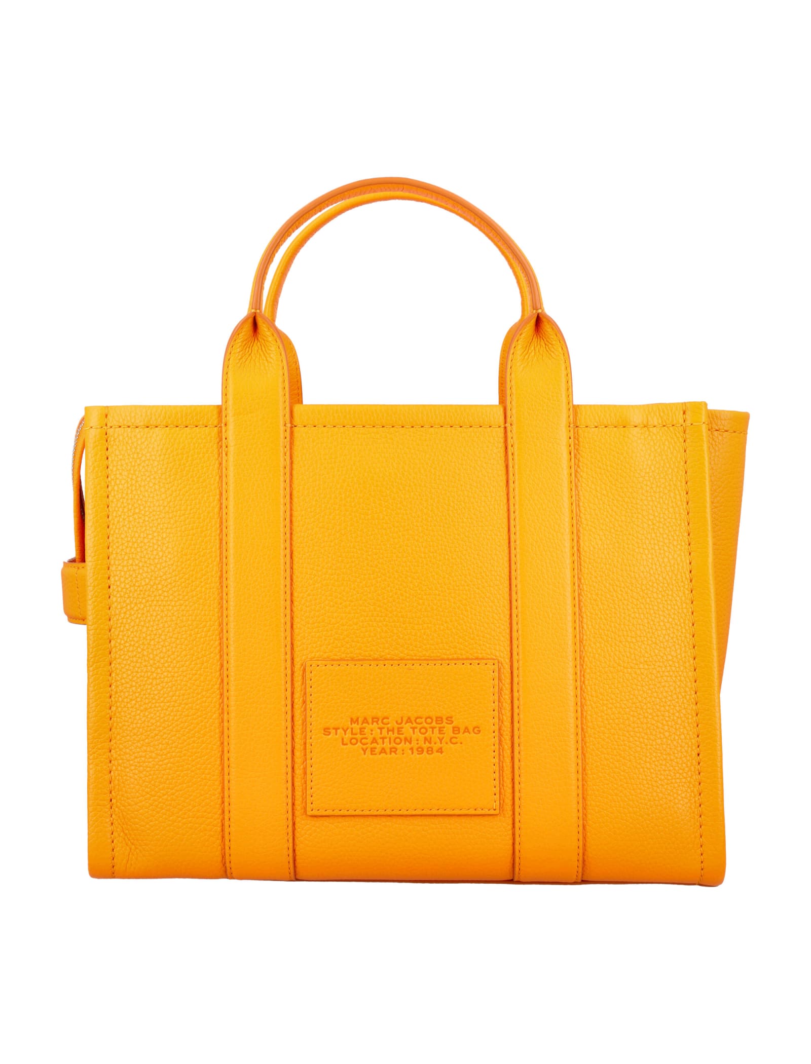 Shop Marc Jacobs The Leather Medium Tote Bag In Tangerine