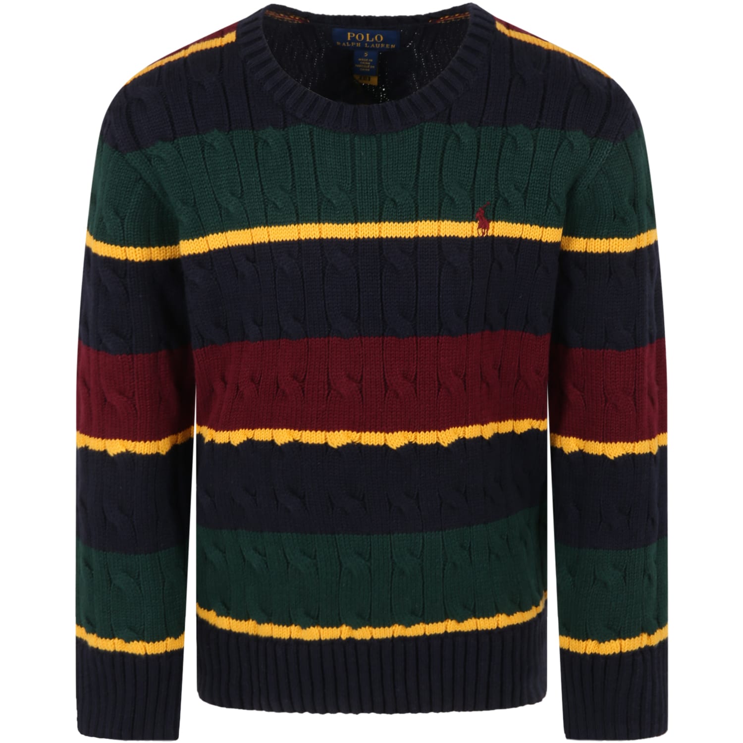 Ralph Lauren Multicolor Sweater For Boy With Bordeaux Pony Logo