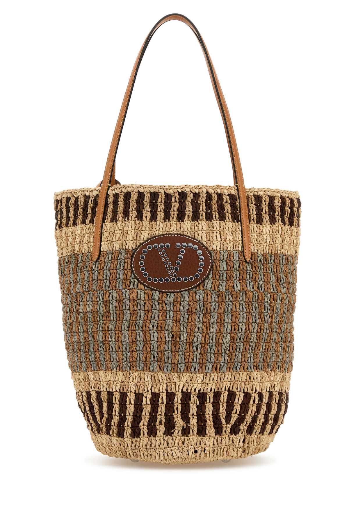 Embroidered Raffia Vlogo Signature Shopping Bag