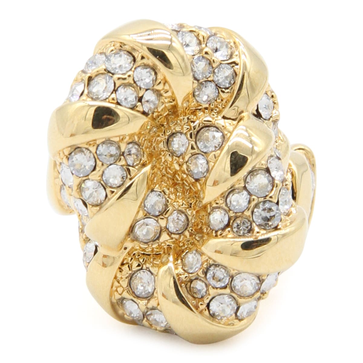 Lanvin Golden Brass Melodie Ring In Gold/crystal