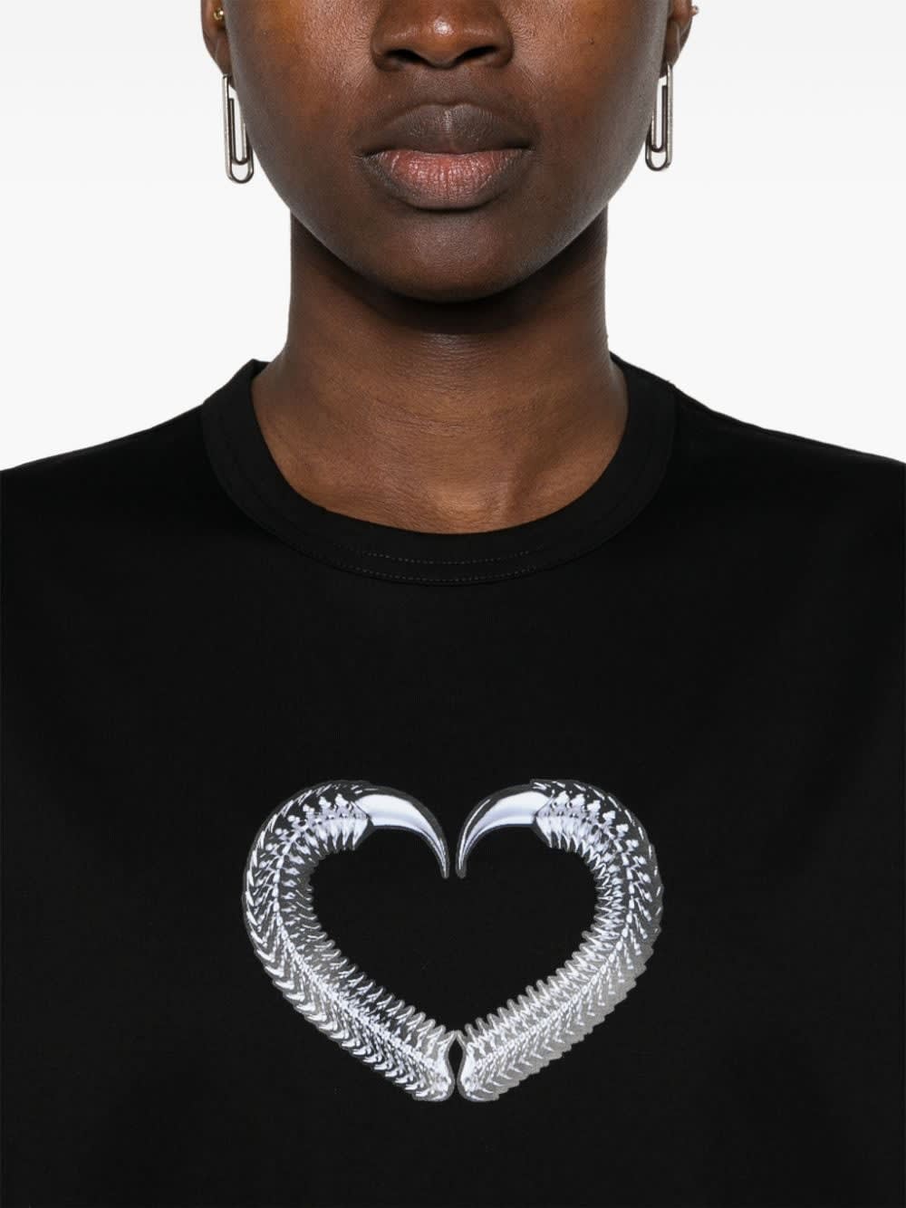 Junya Watanabe Crew Neck Graphic-heart Print T-shirt In Black