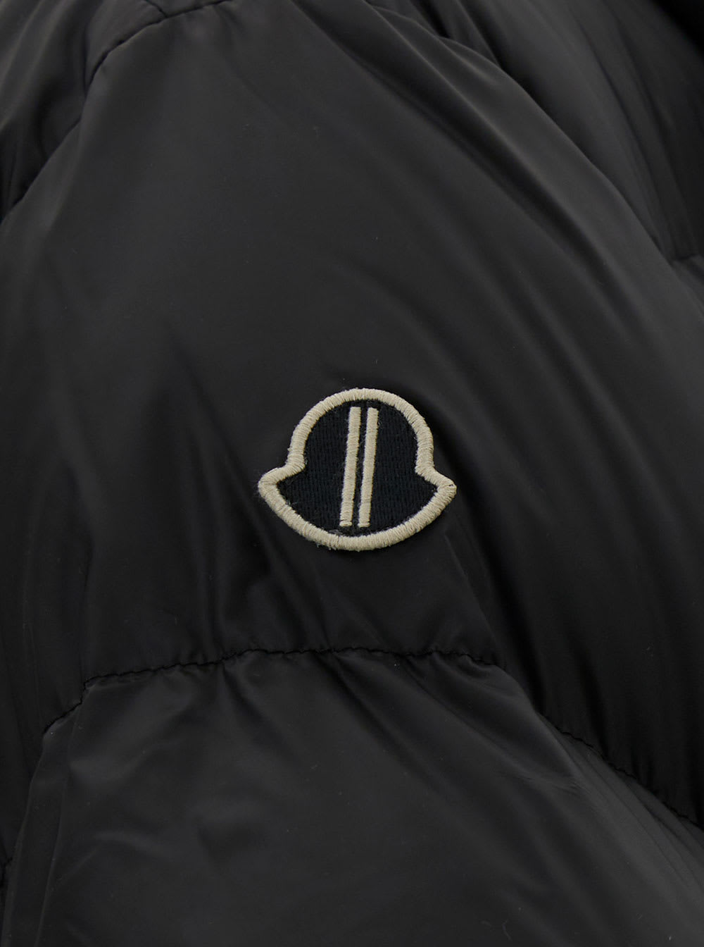 Shop Rick Owens Gimp Long Black Down Jacket With Hood And  X Moncler Logo Patch In Duvet Man