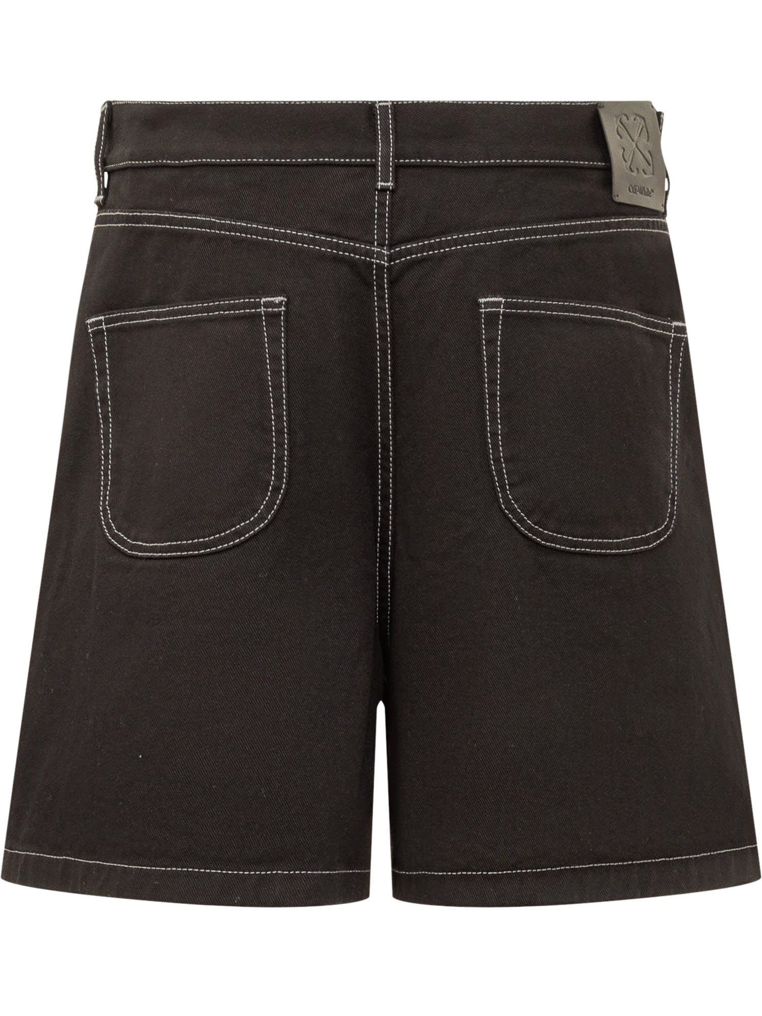 Shop Off-white Denim Shorts With Logo In Raw Black Angora