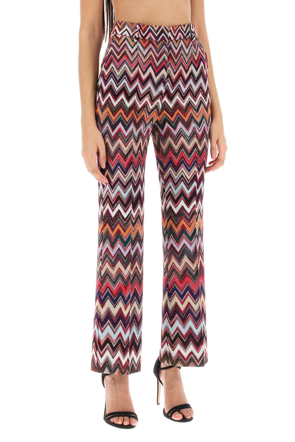 Shop Missoni Pants In Lurex Knit With Herringbone Motif In Pink