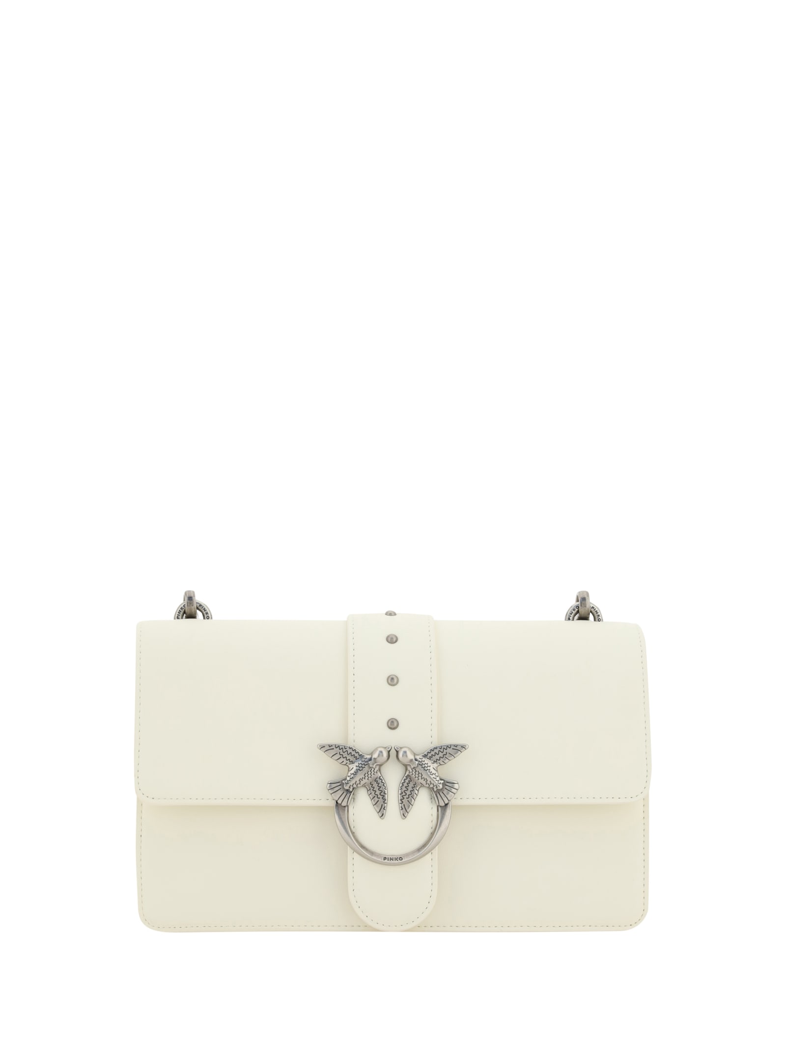 Pinko Love One Classic Shoulder Bag In Bianco Seta-old Silver