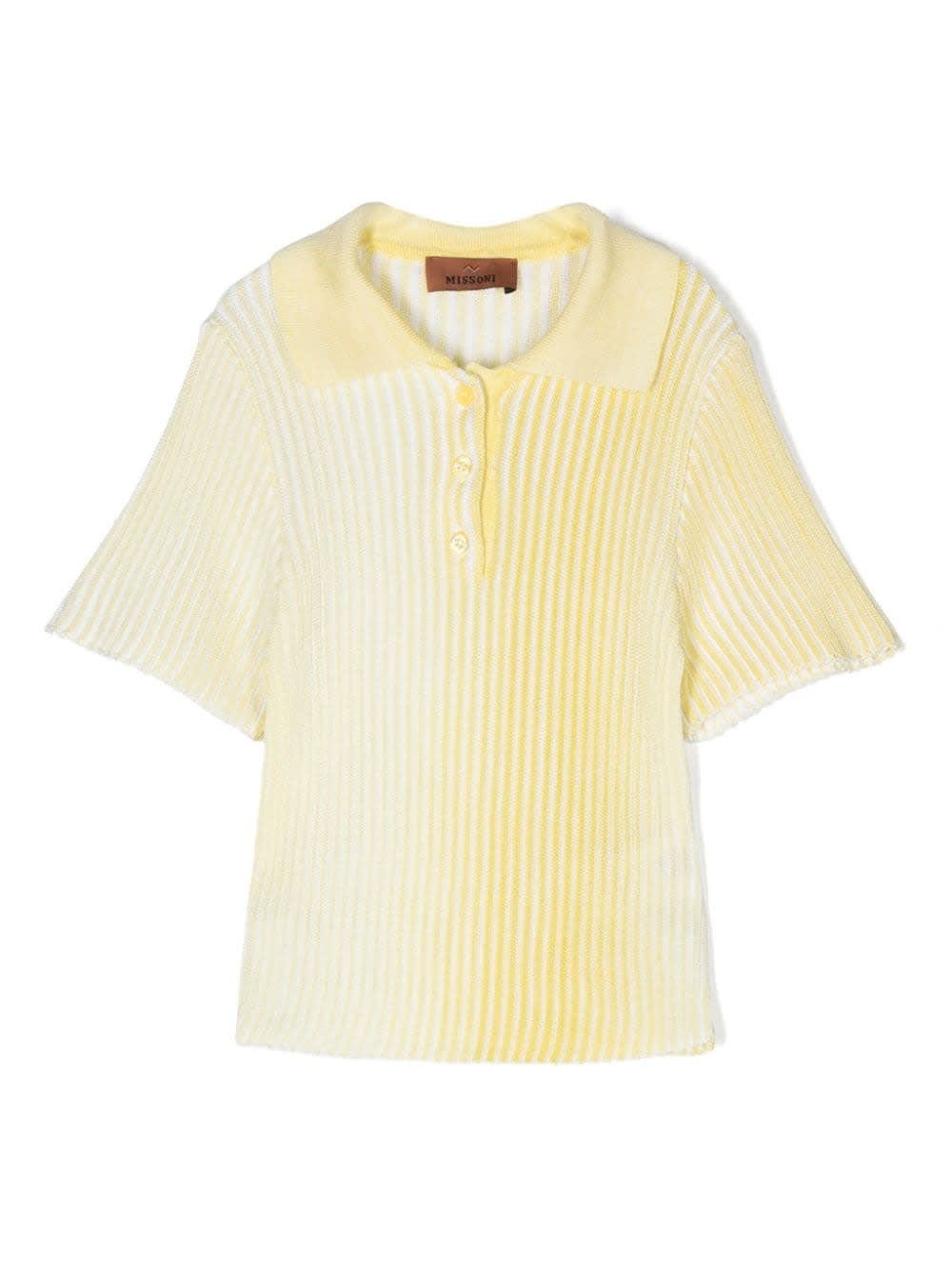 Shop Missoni Yellow Ribbed Knitted Polo Shirt