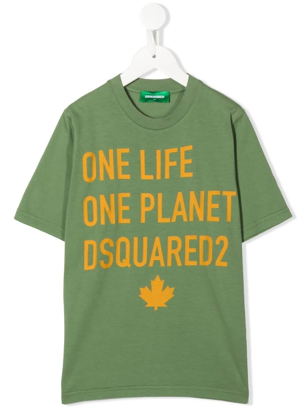 DSQUARED2 KIDS GREEN ONE LIFE ONE PLANET DSQUARED2 T-SHIRT