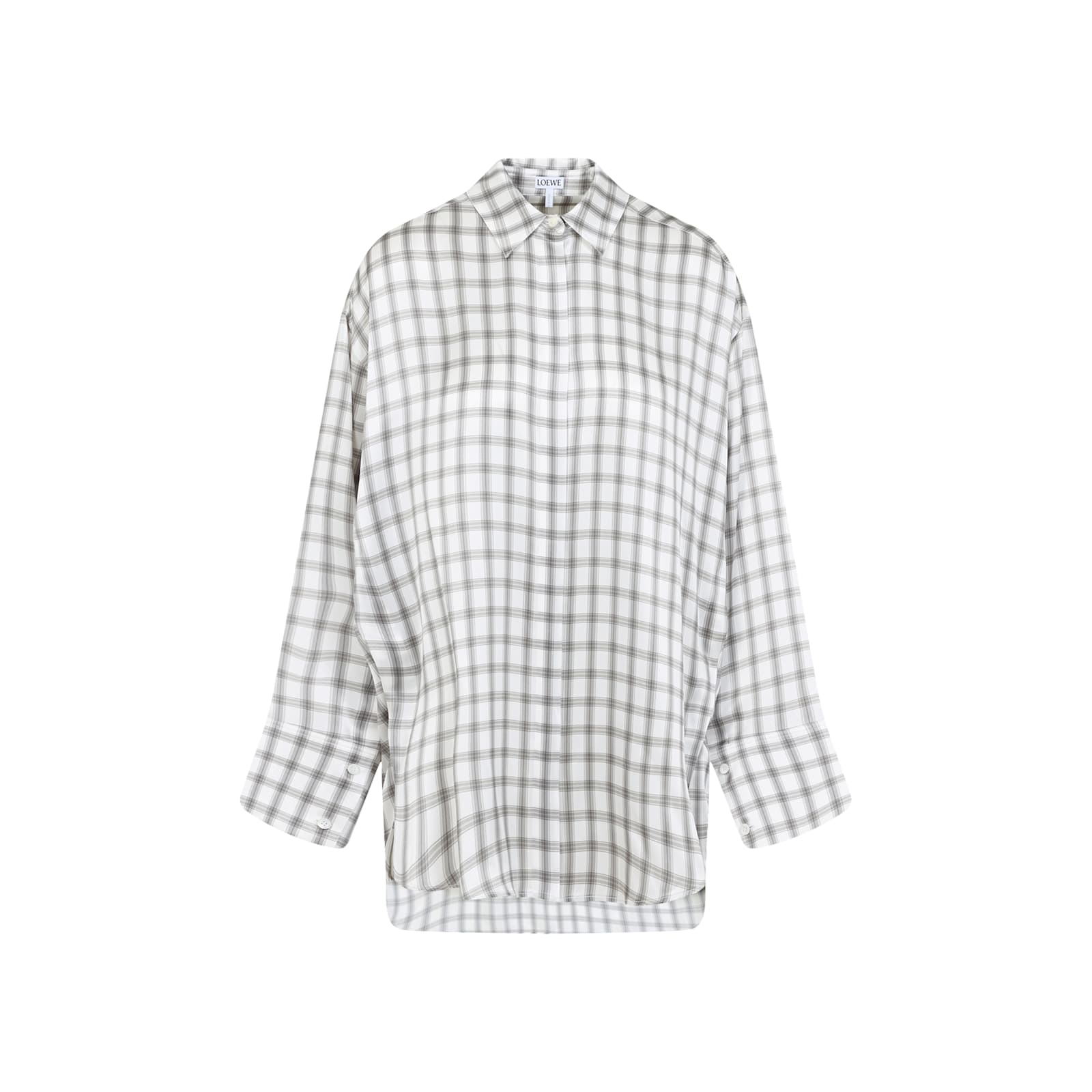 Loewe Checked Silk Shirt In White Grey