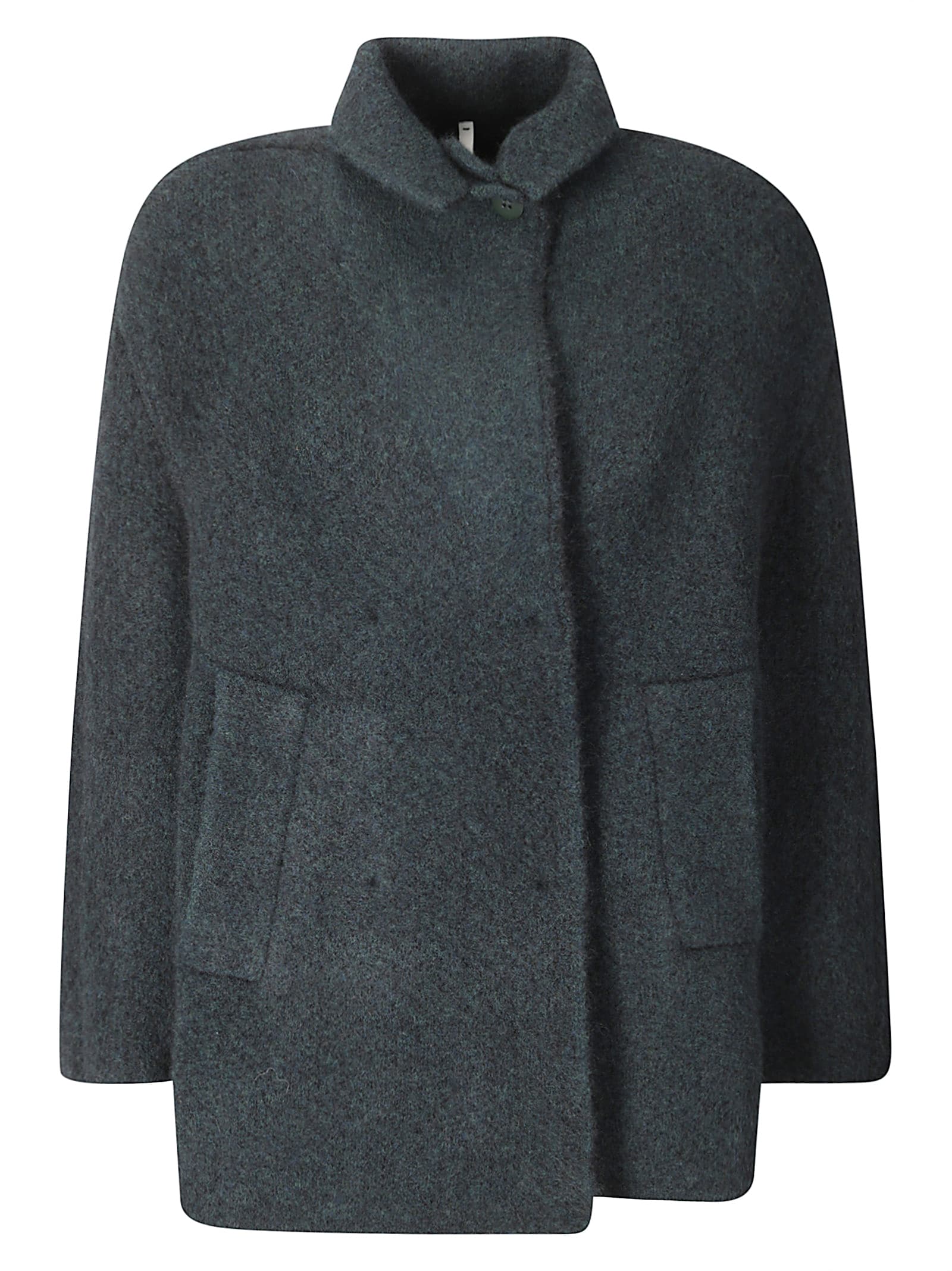 Boboutic Knitted Double-breasted Jacket With Notched Lapels In Green