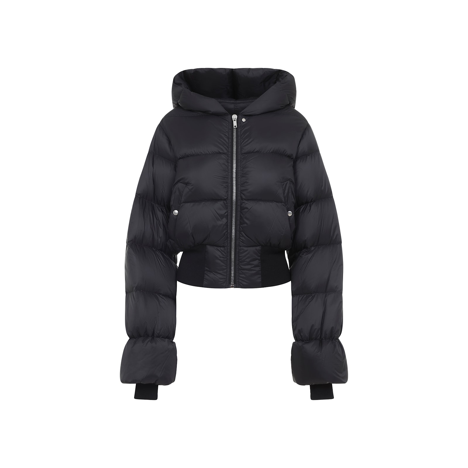 Rick Owens Black Down Jacket With Crop Design And Fixed Hood In Tech Fabric Woman In Black