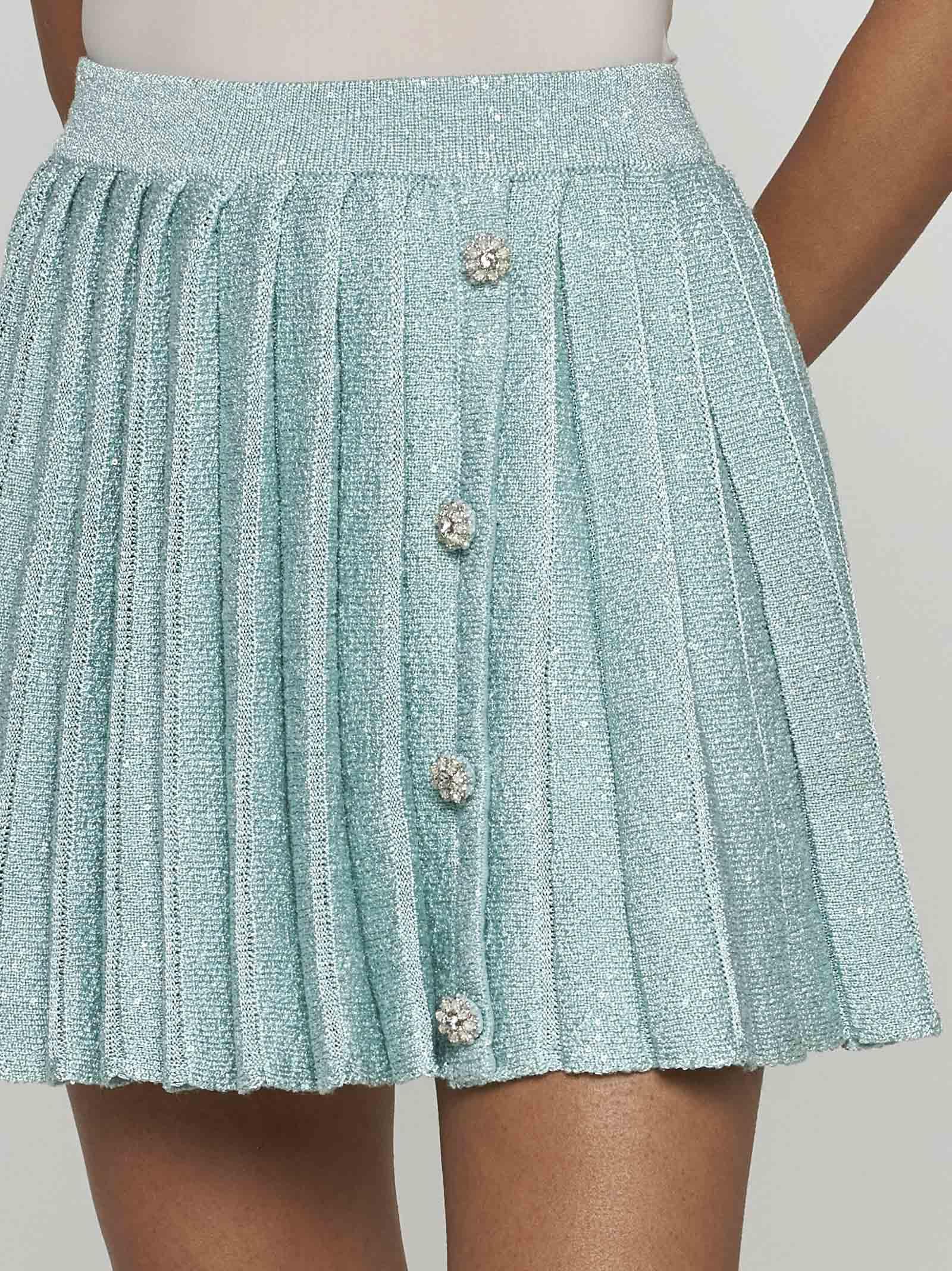 Shop Self-portrait Sequin Pleated Knit Miniskirt In Menta
