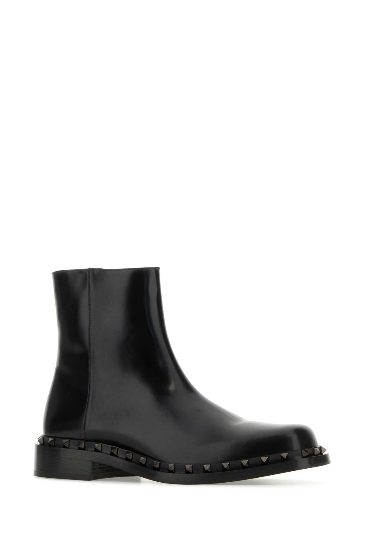 Valentino Garavani Black Leather Ankle Boots In Nero