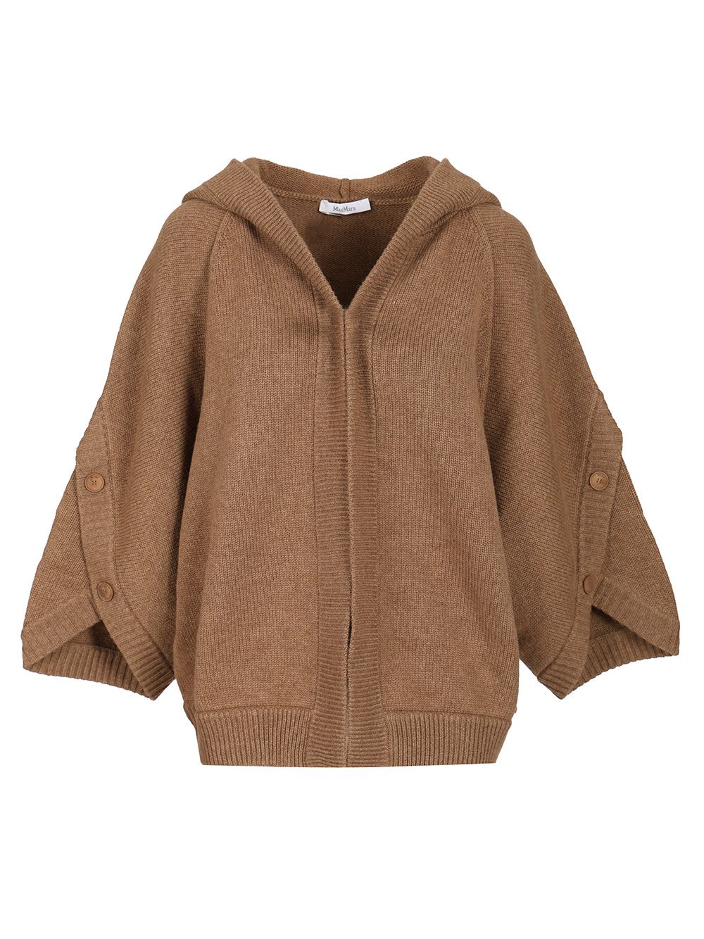 Max Mara Knitwear Hooded Cardigan With Button And Ribbed Hem In Brown