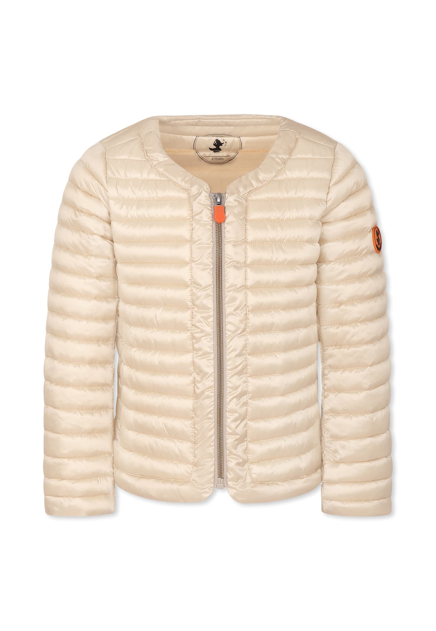 Save The Duck Beige Down Jacket For Girl With Logo In Beige