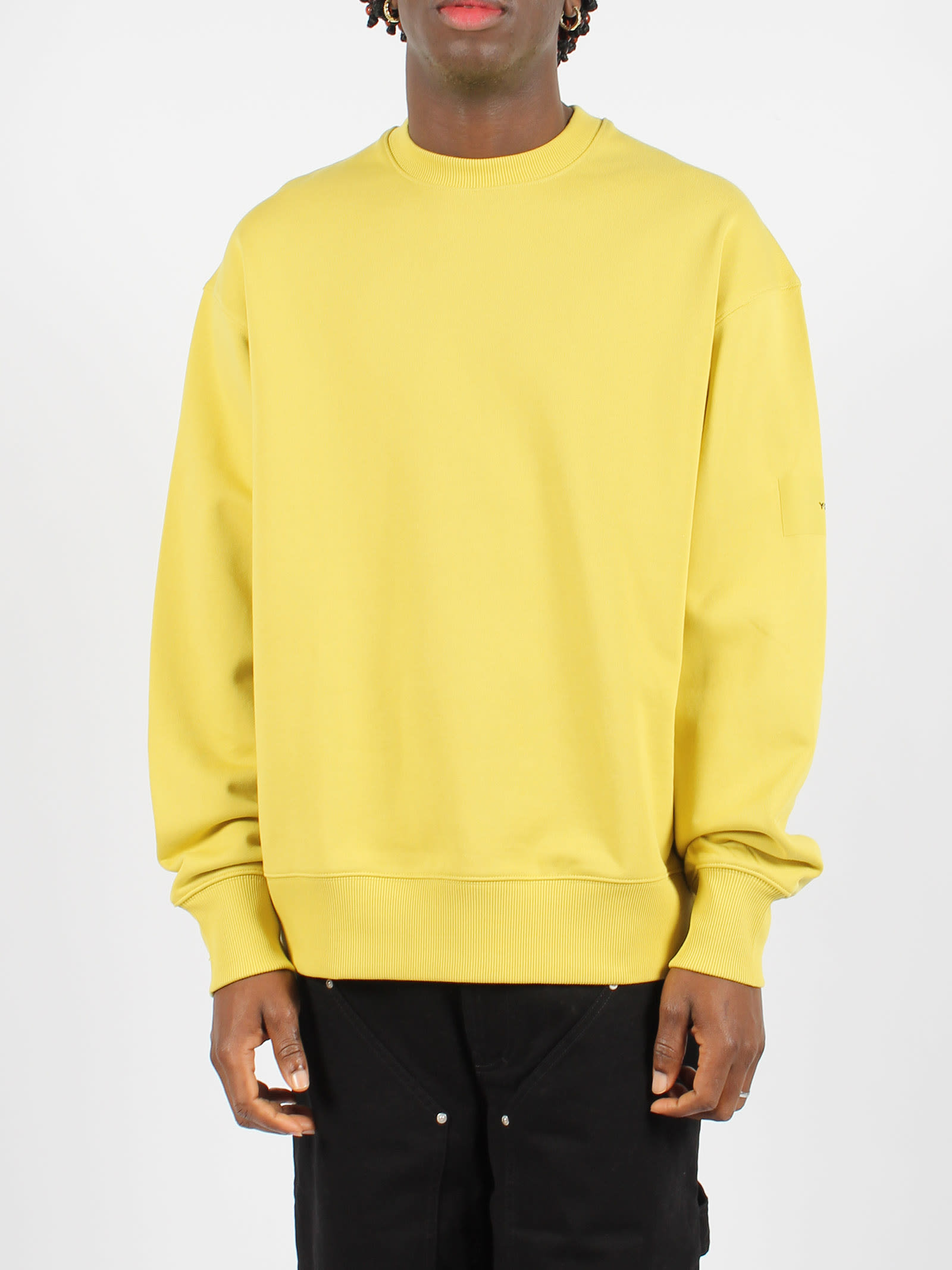 Shop Y-3 Organic Cotton Terry Crew Sweatshirt Fleece In Blanch Yellow