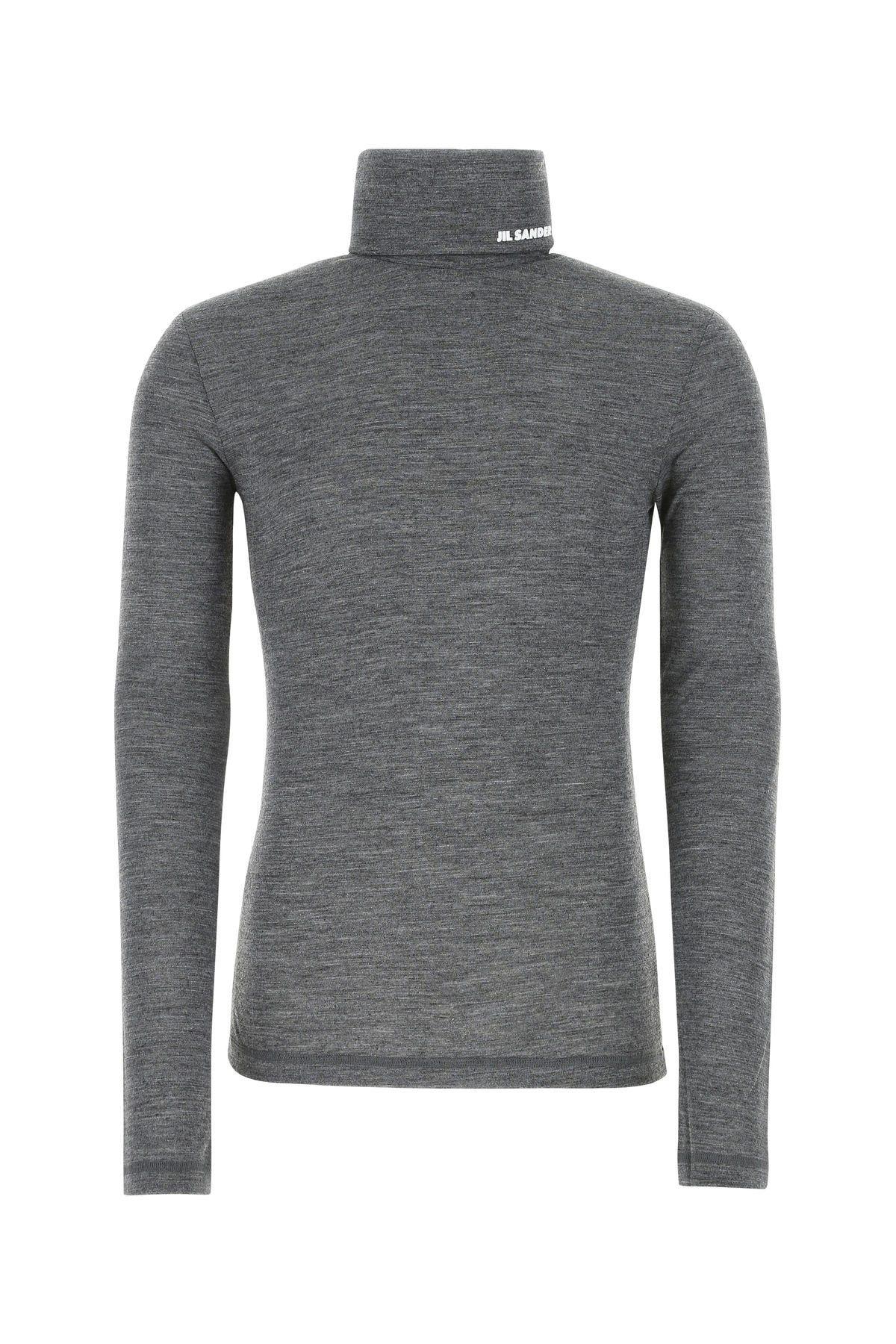 JIL SANDER MELANGE GREY POLYESTER BLEND SWEATER