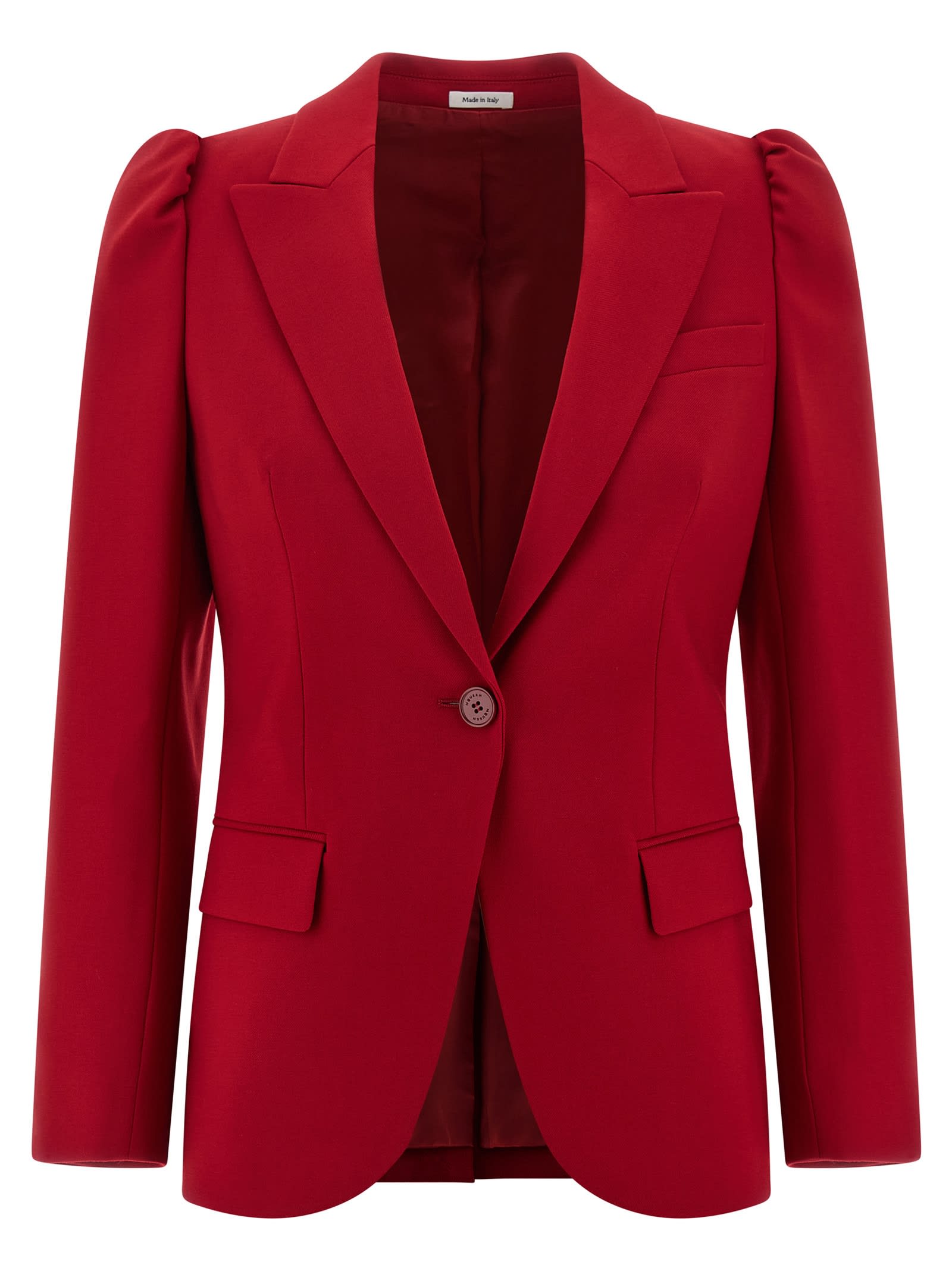 Alexander Mcqueen Puff-sleeve Single-breasted Blazer In Red