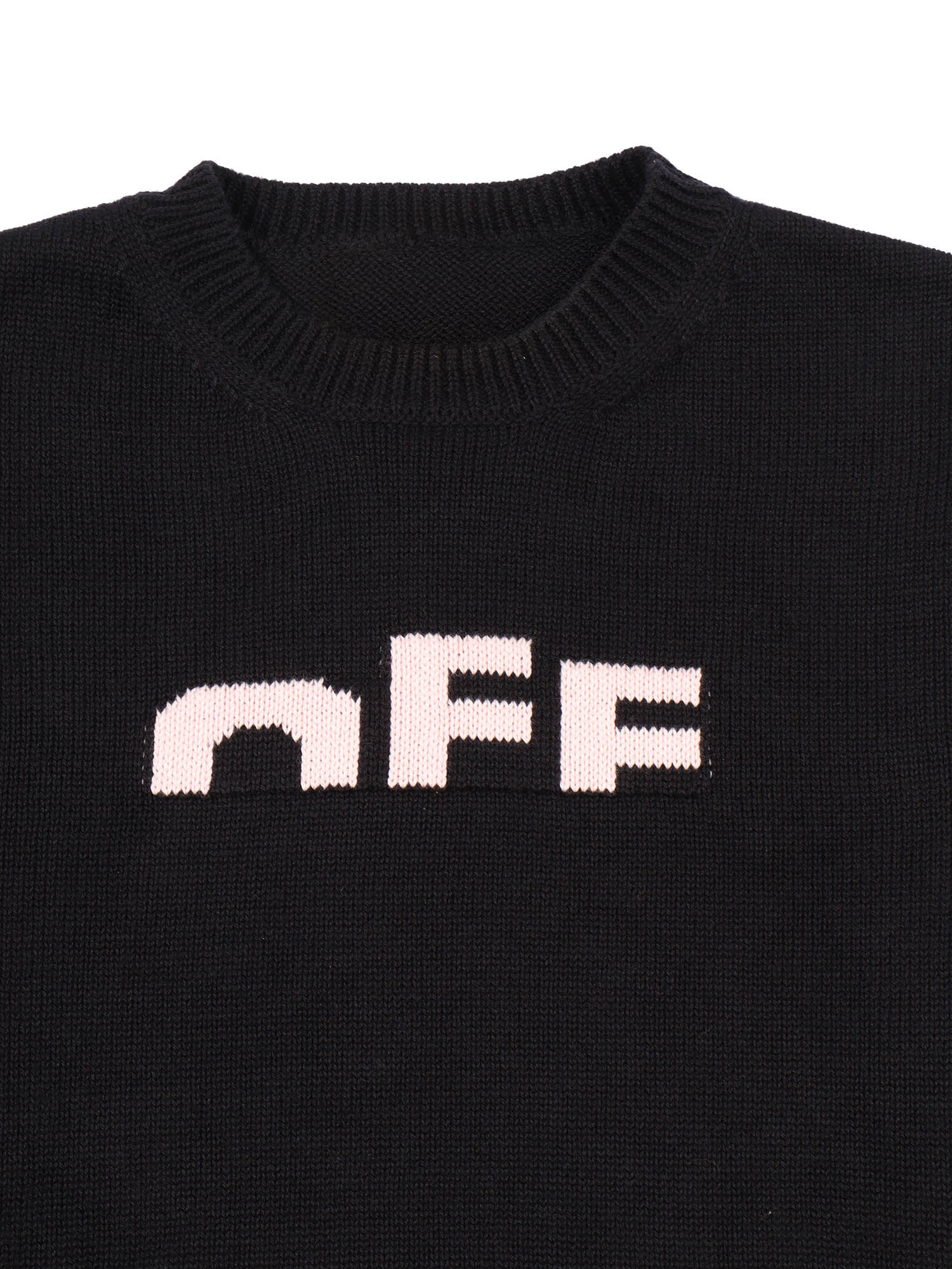 Off-white Type Logo Knit Crew Black - Soft Pink In Black