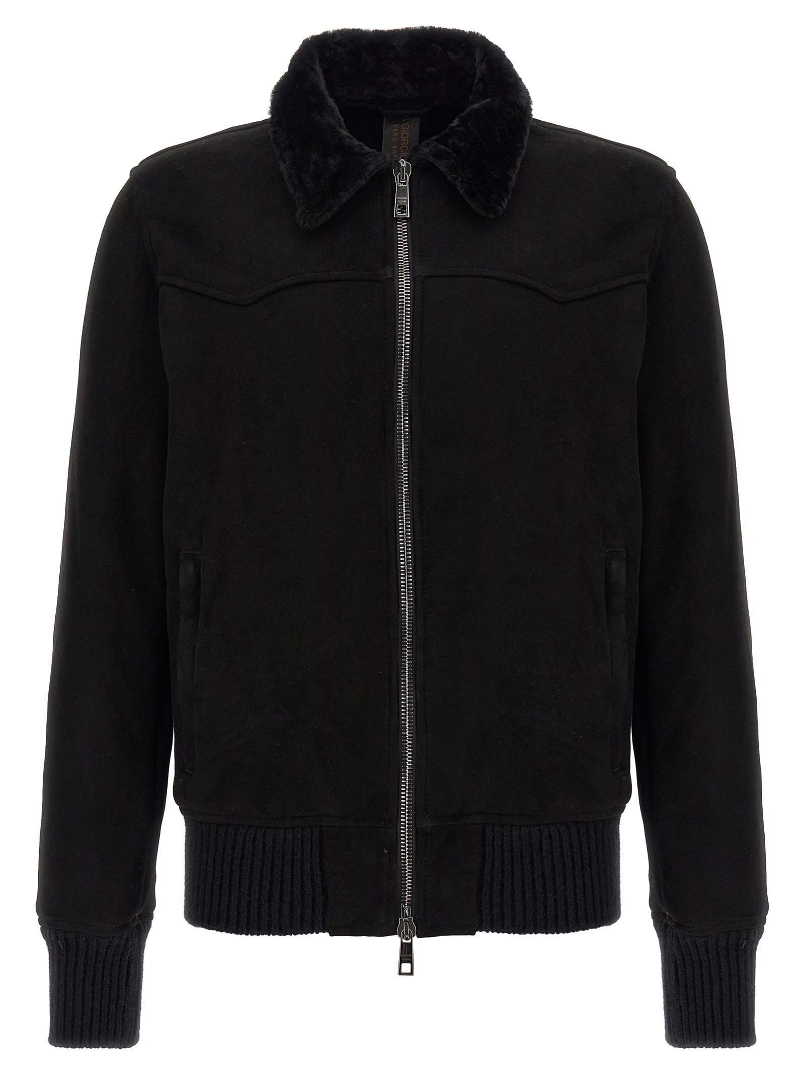 Giorgio Brato Sheepskin Bomber Jacket In Black