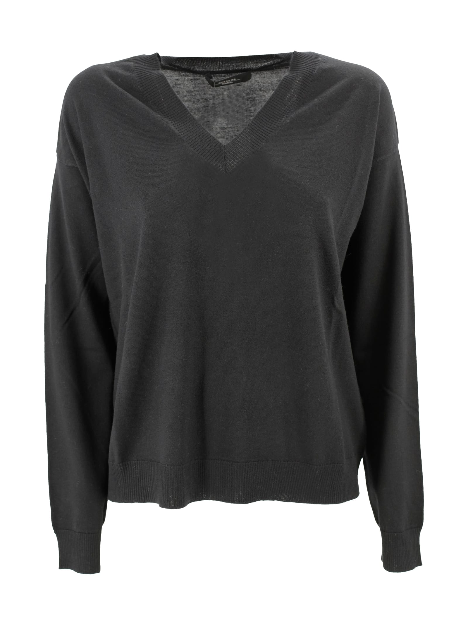 Weekend Max Mara Ribbed V-neck Cashmere Sweater In Black
