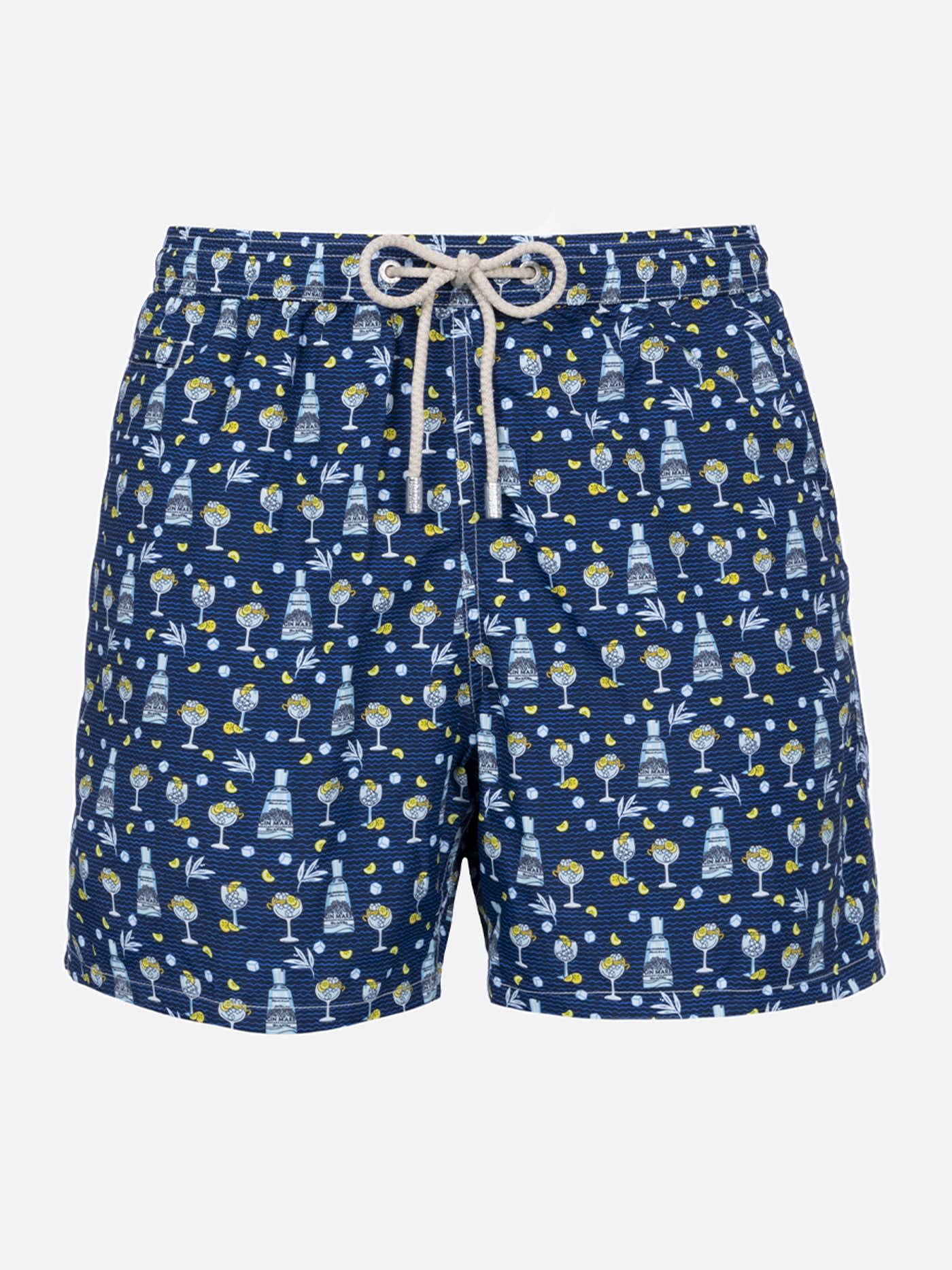 MC2 SAINT BARTH MAN LIGHTWEIGHT FABRIC SWIM-SHORTS LIGHTING MICRO FANTASY WITH GIN MARE PRINT GIN MARE SPECIAL EDITI
