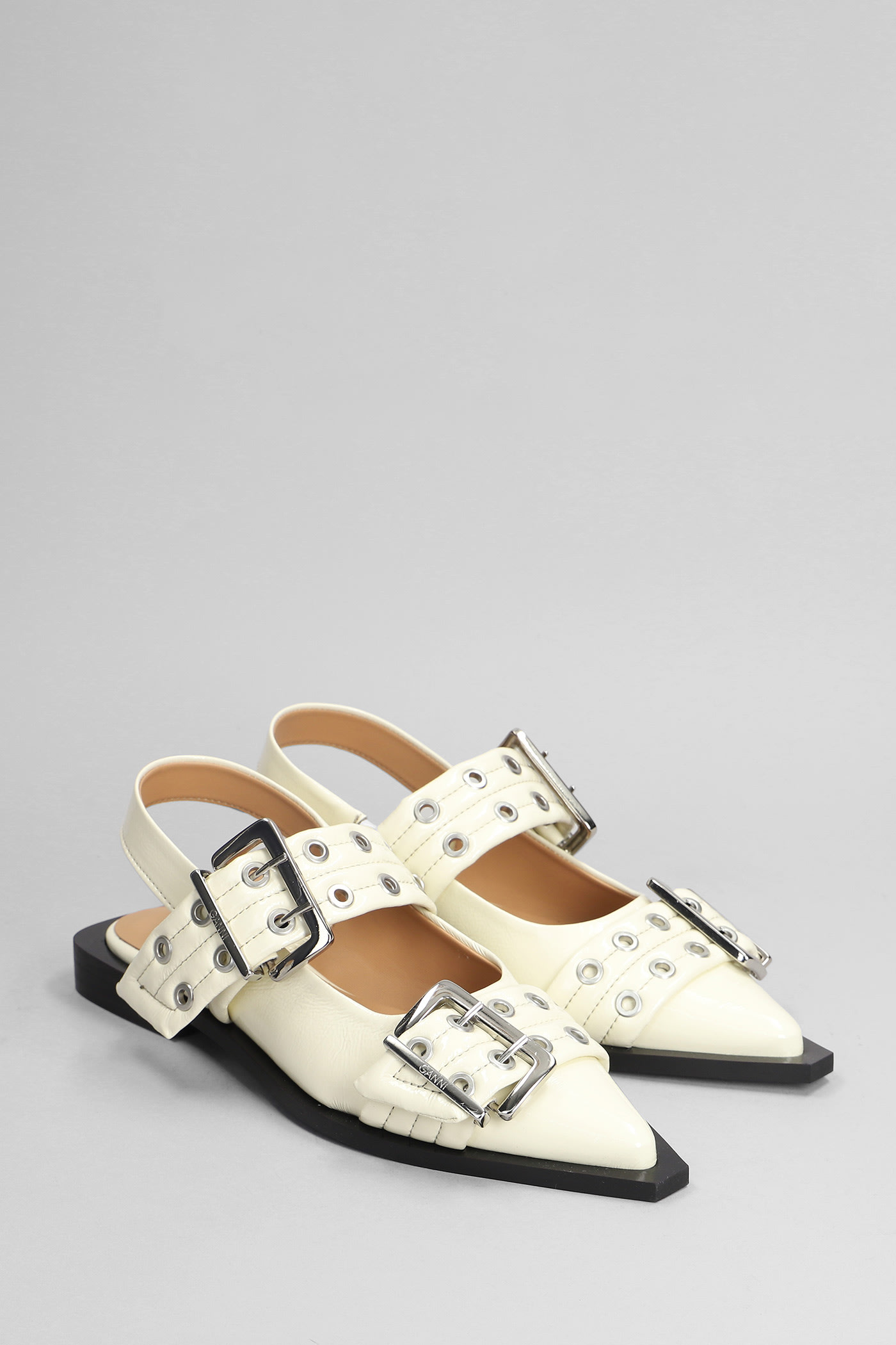 Shop Ganni Ballet Flats In Beige Polyuretan