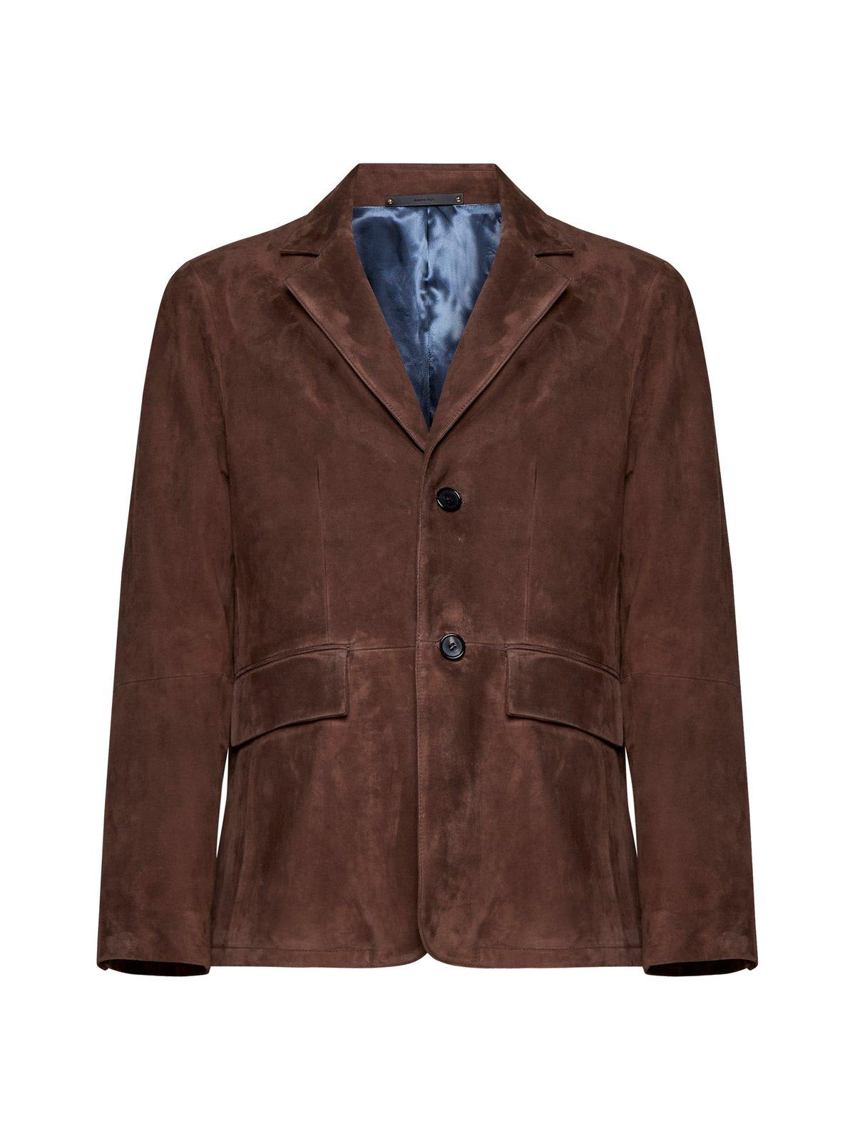 Shop Paul Smith Buttoned Leather Jacket In Brown