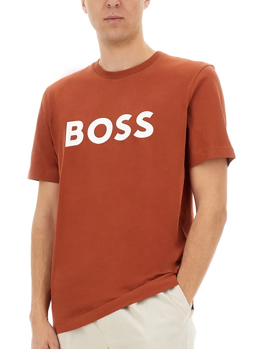 Hugo Boss Boss Tiburt 354 Logo Cotton Graphic T-shirt In Red